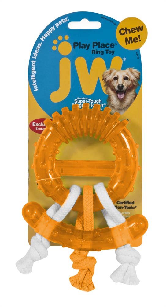 JW Pet Ring Thing Dog Toy - Interactive Chew Toy for Small & Medium Dogs - Durable Rubber Fetch & Tug-of-War Game - Perfect for Indoor & Outdoor Playtime