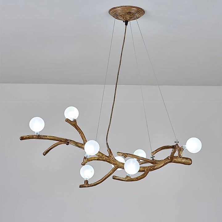Boho Tree Branch Modern Chandelier - Handmade Wooden Ceiling Light Fixture for Living Room, Bedroom & Dining Room - Rustic Nature-Inspired Lighting Decor for Home & Cafe