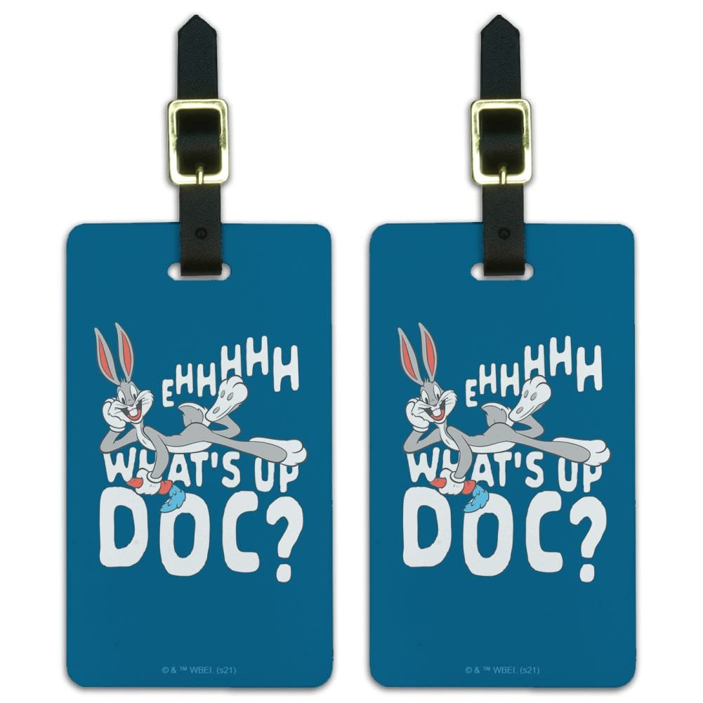 Bugs Bunny 'What's Up Doc?' Luggage ID Tags - Set of 2 Durable Suitcase Tags for Carry-On Bags - Perfect for Travel, Vacation & Kids' Backpacks