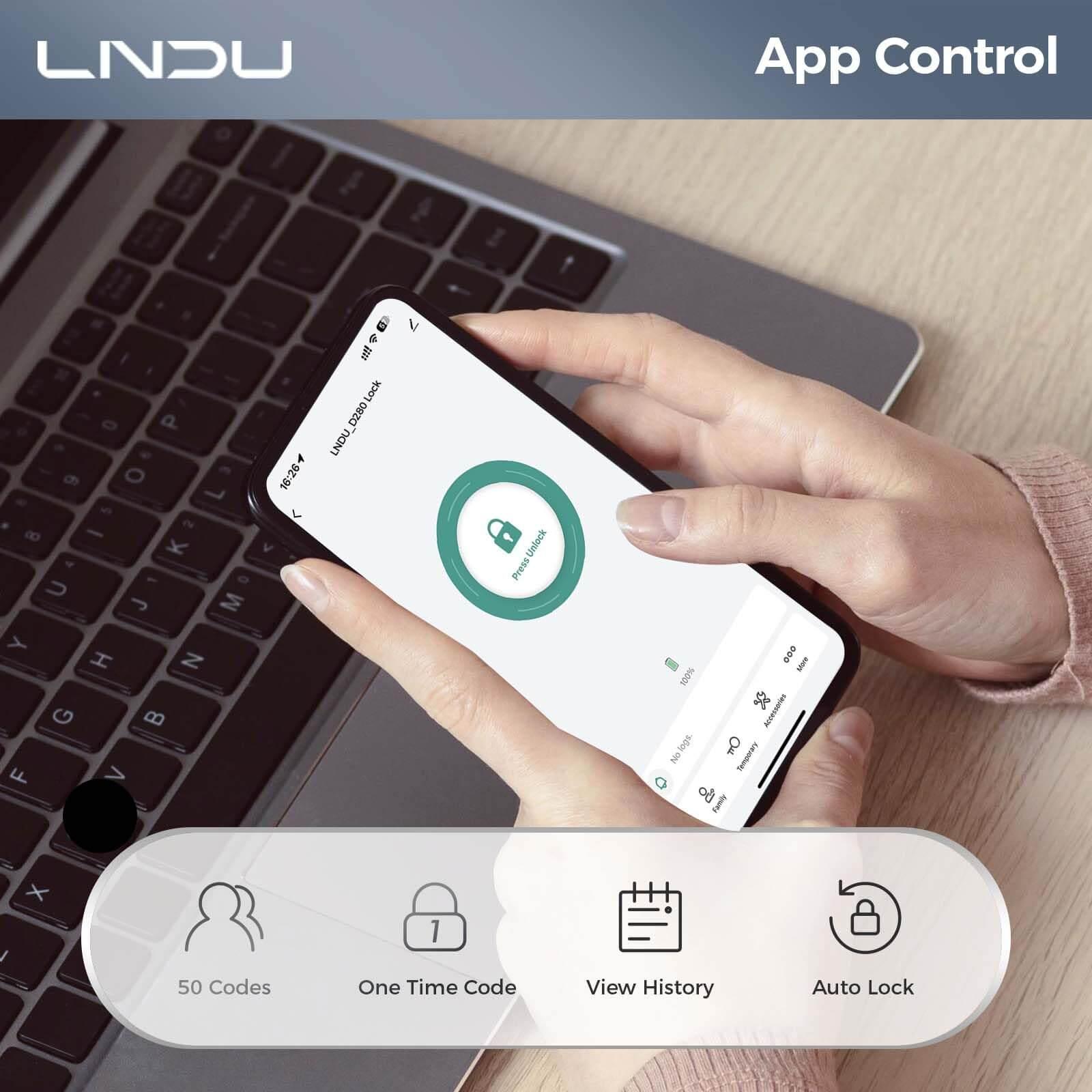 Smart LNDU D280 Keyless Entry Door Lock - Fingerprint, App Control, Auto-Lock - Secure Your Home, Office & Vacation Rental