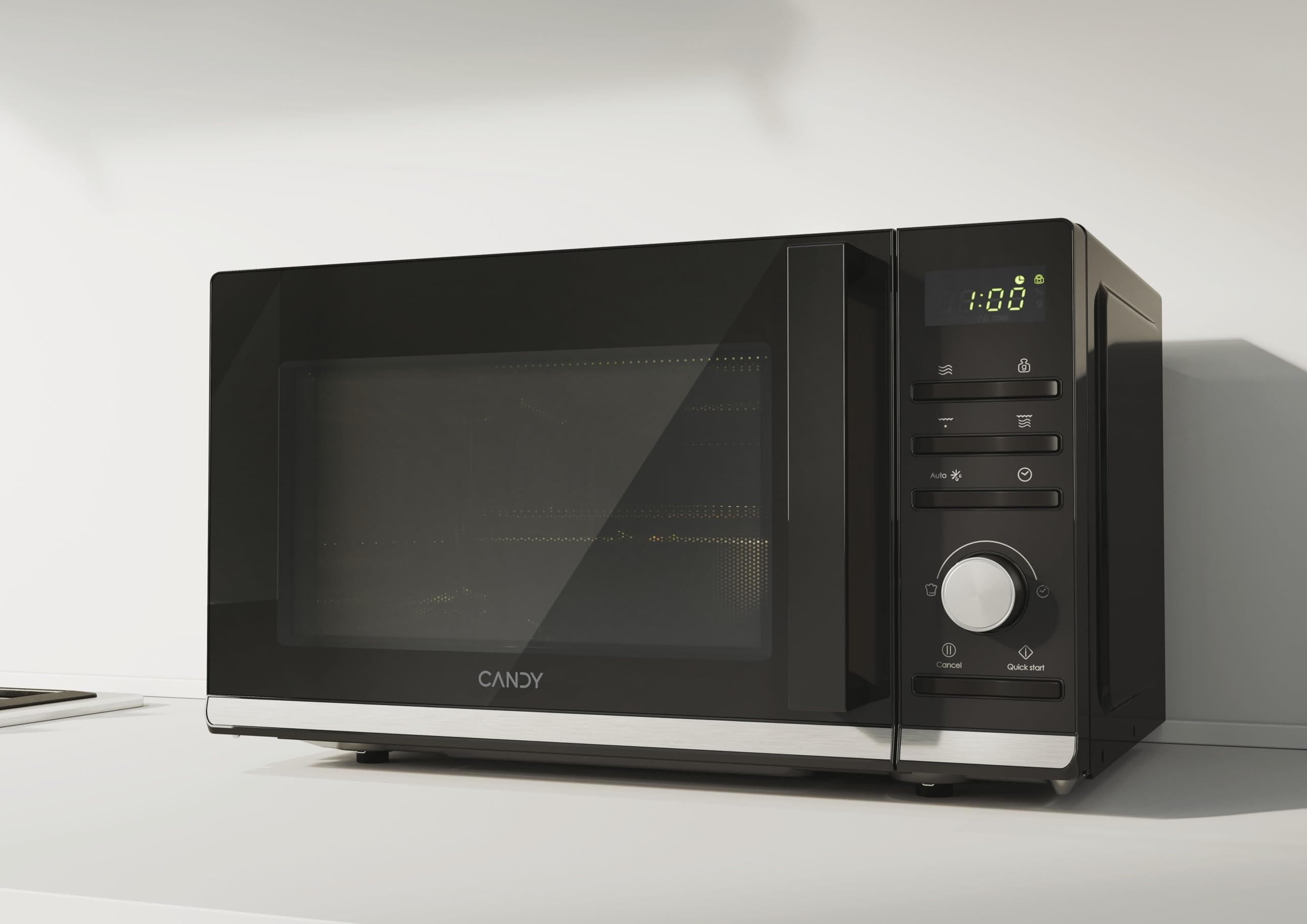 Candy Moderna CMGA20TNDB 20L Microwave with Grill - 1250W, 6 Power Levels, Digital Display, 8 Functions, Safety Lock, 25.5CM Turntable, Grill Rack, Self-Cleaning, hOn App, Black - Perfect for Small Kitchens, Dorms & Office Spaces