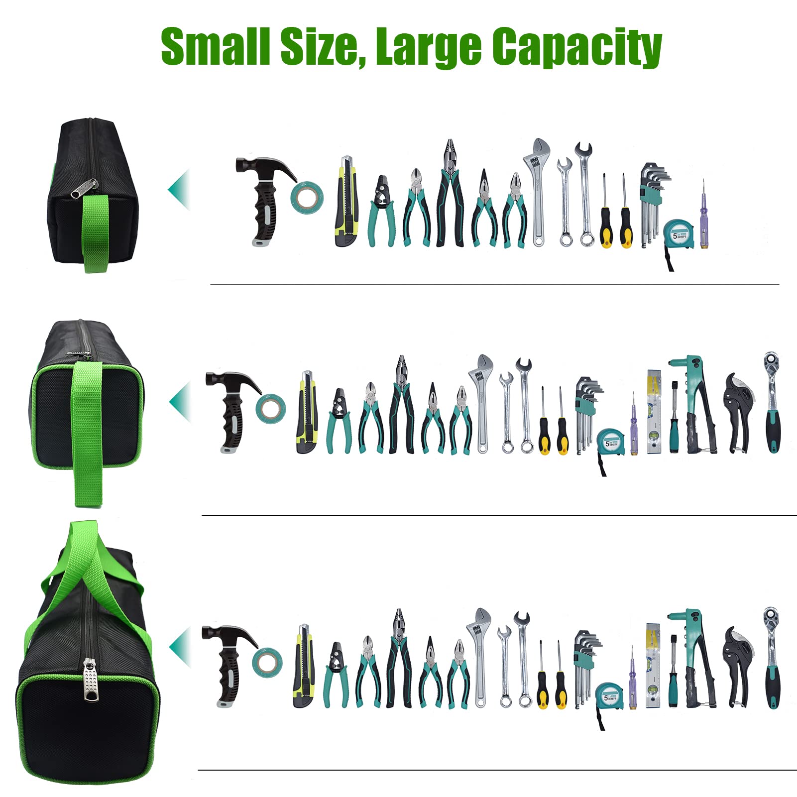3-Piece Tool Bag Set - 10, 13 & 14 Inch Small Tool Pouch with Large Capacity | Durable Tote Organizer for Electricians, Plumbers & Gardeners | Perfect for Home Repairs, DIY Projects & Professional Work