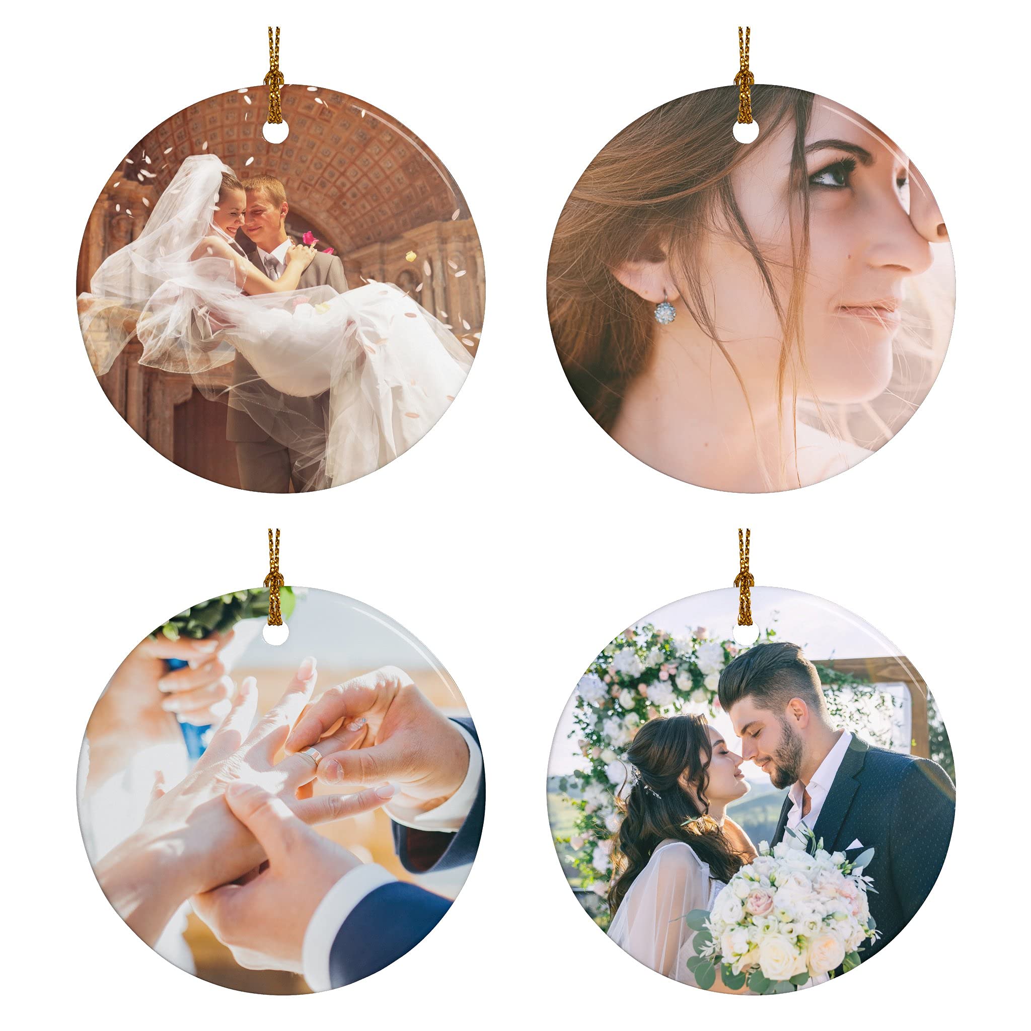Custom Photo Christmas Ornaments - Set of 4 Ceramic Memorial Keepsake Hanging Decorations for Tree | Personalized Holiday Gifts for Couples, Baby's First Christmas, Wedding, Engagement & Pet Lovers | Perfect for Family Traditions & Festive Home Decor