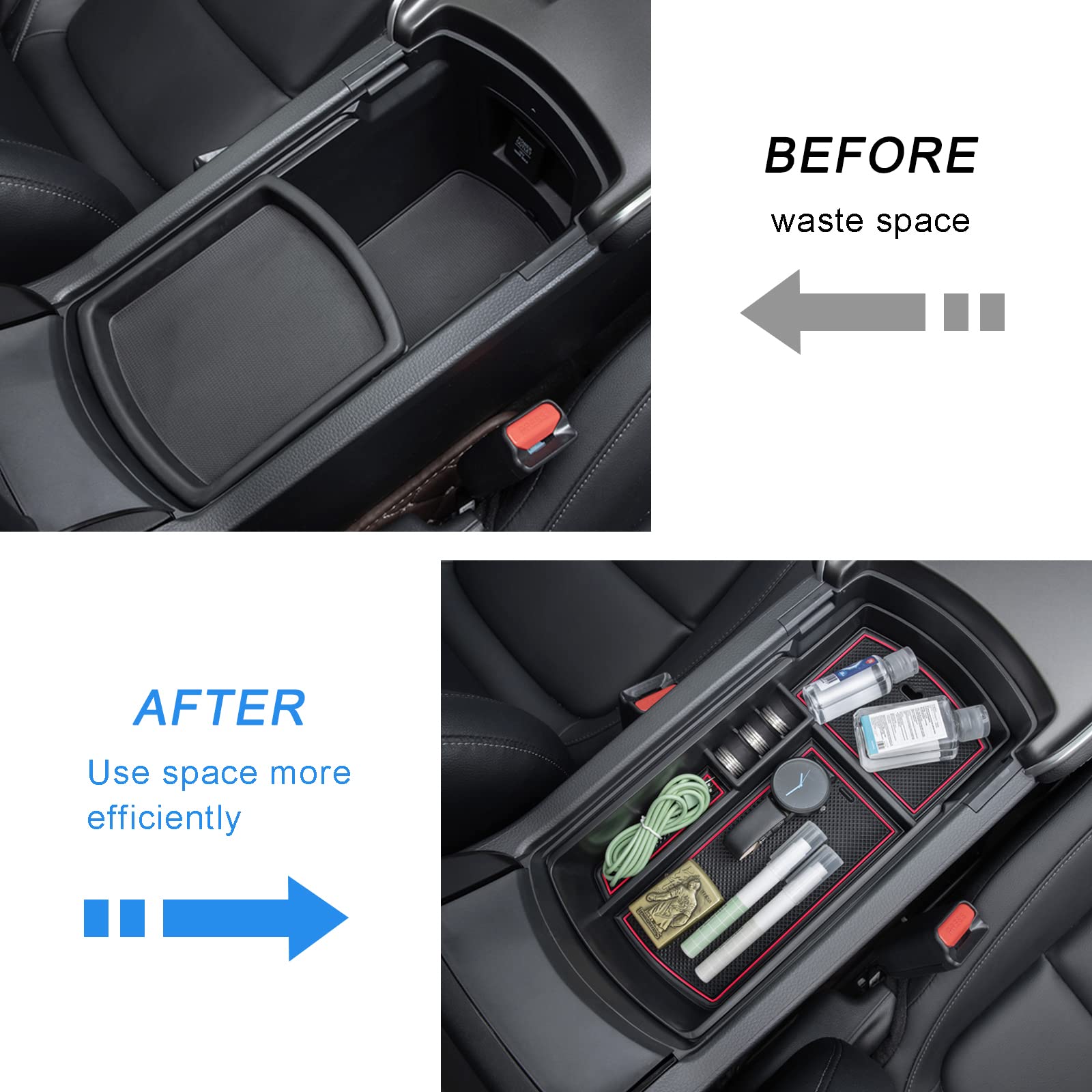 PIMCAR Center Console Organizer Tray for Honda Accord 2018-2022 | ABS Plastic Armrest Storage Box Insert | Car Accessories (Fits Automatic Transmission Only) - Red | Perfect for Road Trips & Daily Commute