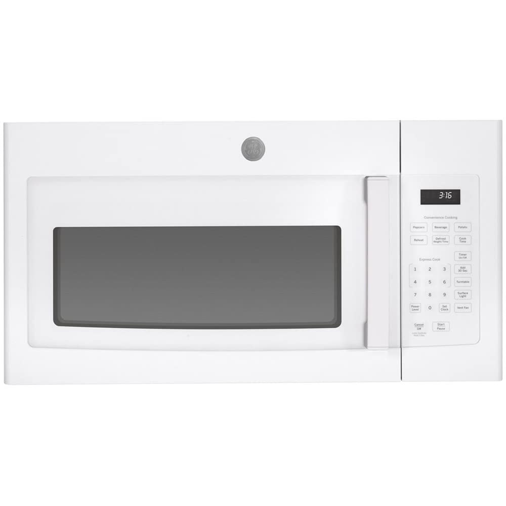 GE JVM3160DFWW 1.6 Cu. Ft. Over-the-Range Microwave Oven in White - Includes Heat Resistant Oven Mitts & 3-Year Protection Plan - Perfect for Kitchen Remodeling & Small Space Cooking