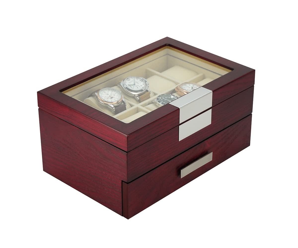 Arolly 20-Slot Wooden Watch Display Case with Glass Top - Luxury Jewelry Storage Box & Organizer for Men & Women - Perfect for Watch Collections, Jewelry Display, and Home Decor