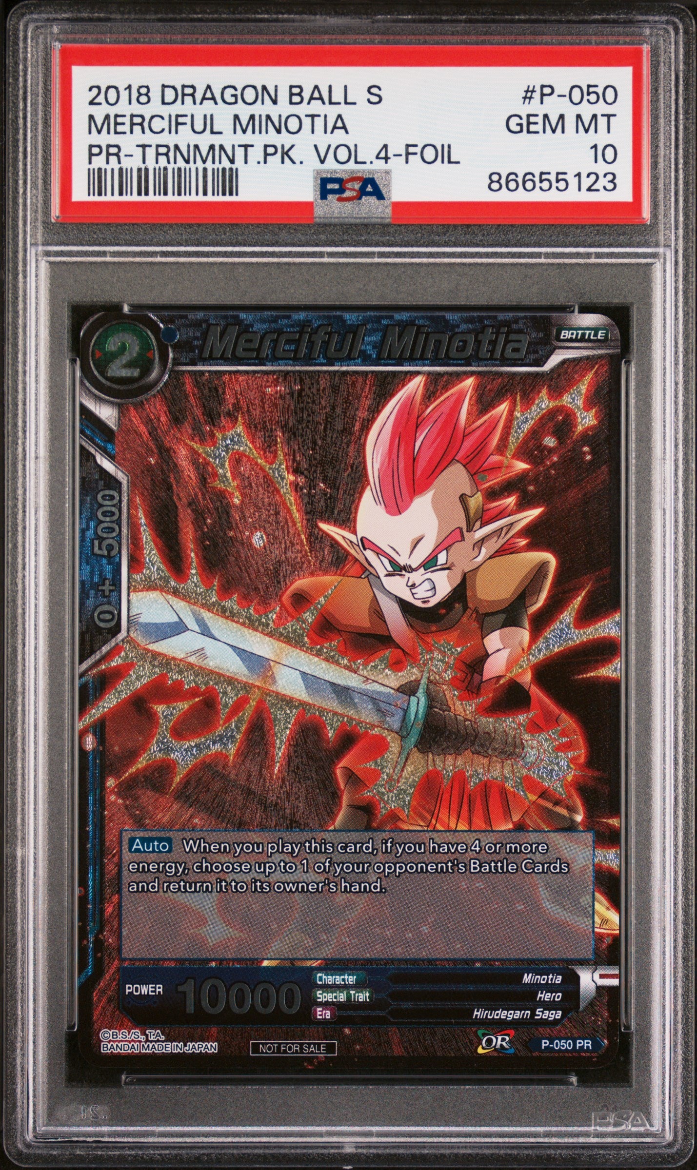 2018 Dragon Ball Super Merciful Minotia #P 050 PSA 10 Graded Card - Perfect for Collectors, Display & Anime Fans