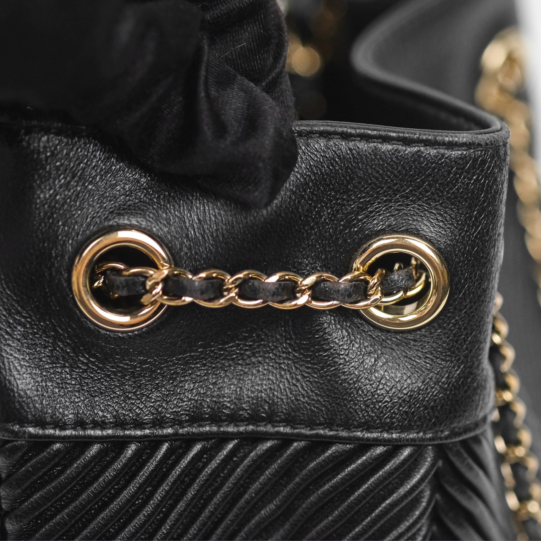 Chanel CC Chain Drawstring Bucket Bag Chevron Black Lambskin Gold Hardware - Luxury Crossbody Shoulder Bag for Women, Perfect for Parties, Date Nights & Special Occasions