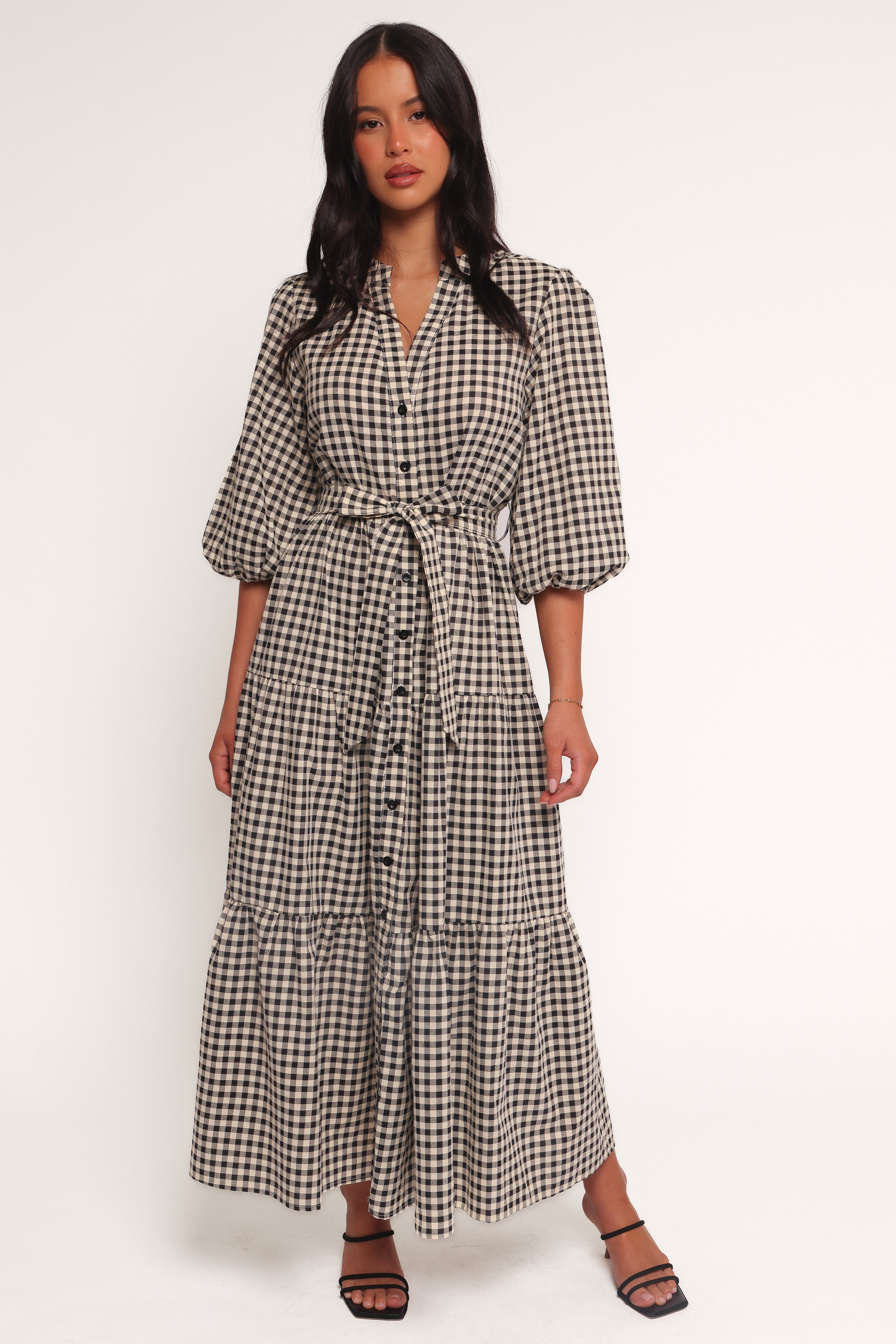 Dixon Maxi Dress - Black & Cream Gingham Print Flowy Summer Dress for Women | Perfect for Beach Vacations, Date Nights & Casual Outings