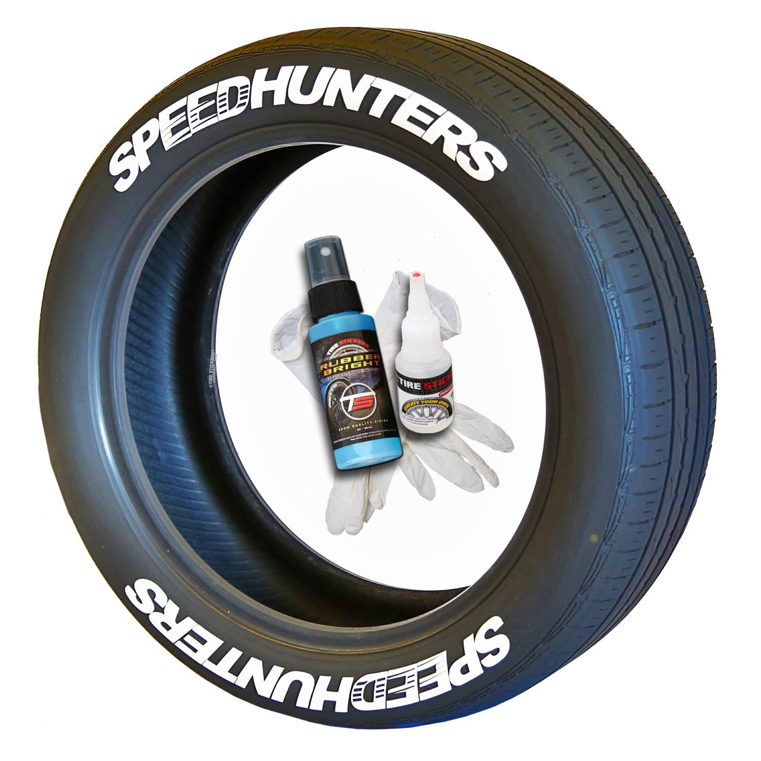 SpeedHunters DIY Permanent Rubber Tire Lettering Kit - White 8 Pack (1.50 Inches) with Glue & 2oz Touch-Up Cleaner for 19-21 Inch Wheels - Perfect for Car Enthusiasts & Custom Vehicle Styling