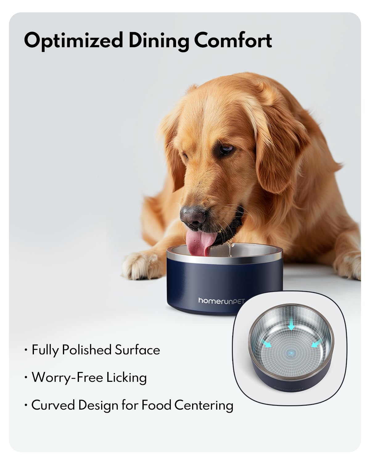 HomeRunPet Stainless Steel Insulated Dog Bowls - Double Wall Metal Food & Water Dish with Non-Slip Rubber Base, Dishwasher Safe for Small Medium Large Dogs (32oz, Navy) - Perfect for Indoor, Outdoor, Travel & Daily Feeding