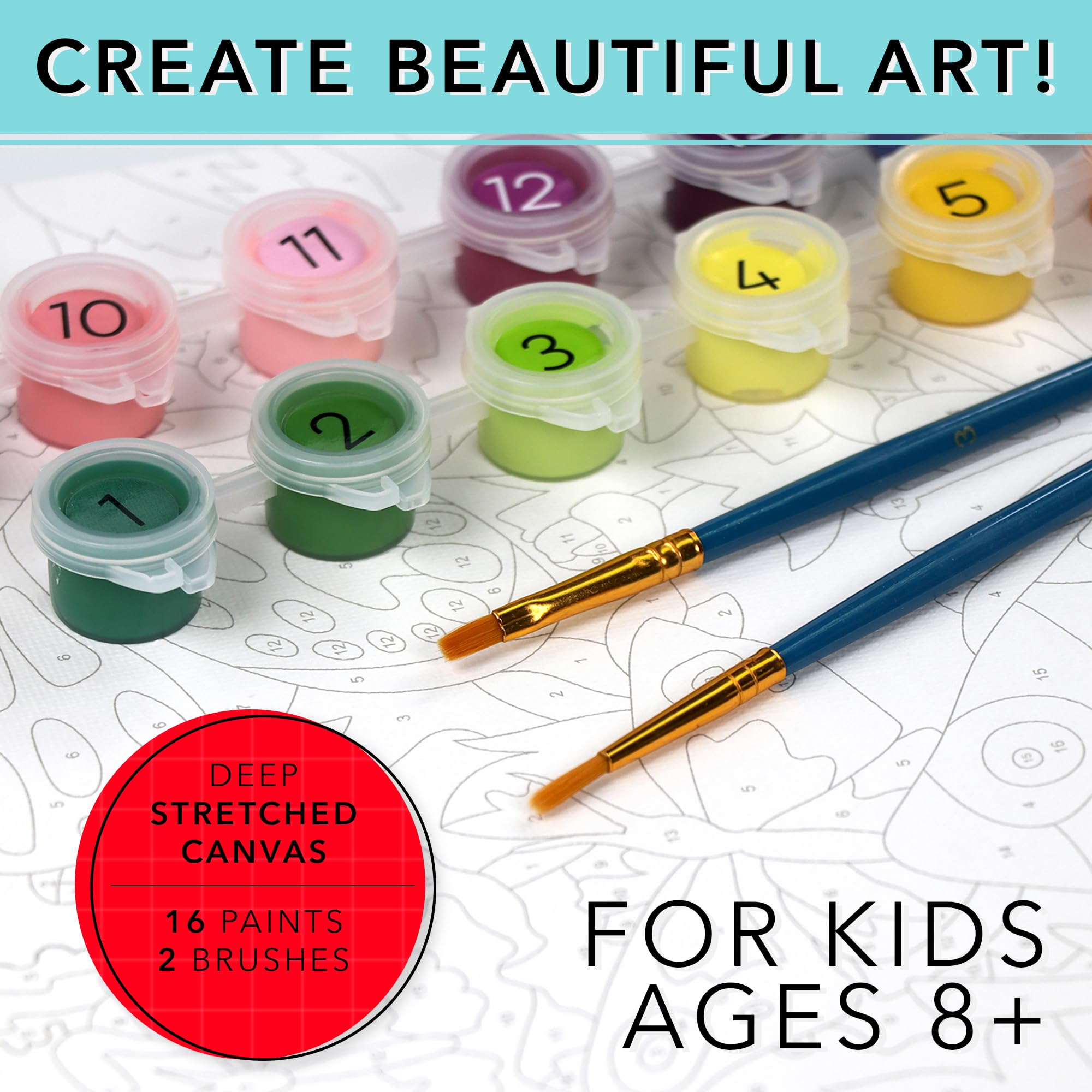 Bright Stripes Paint by Numbers Kit for Kids - Easy DIY Frog & Mushroom Painting on Pre-Printed Framed Canvas | Fun Arts & Crafts Activity for Children's Creativity & Home Decor