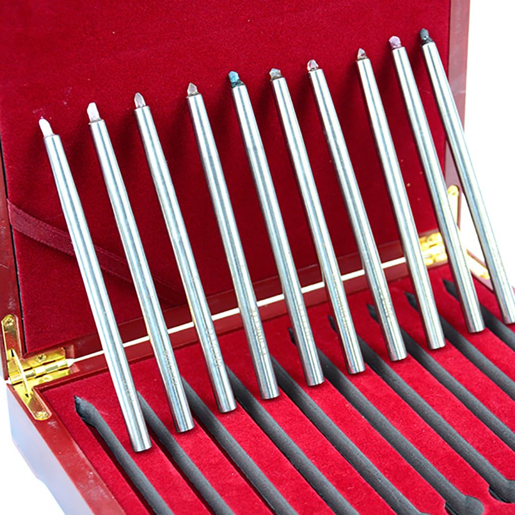Mohs Hardness Test Kit - 10 Pack Scratch Tester Pens (1-10 Scale) with Storage Box - Gemstone & Mineral Identification Tool for Jewelry Making, Geology Field Work & Industrial Quality Control