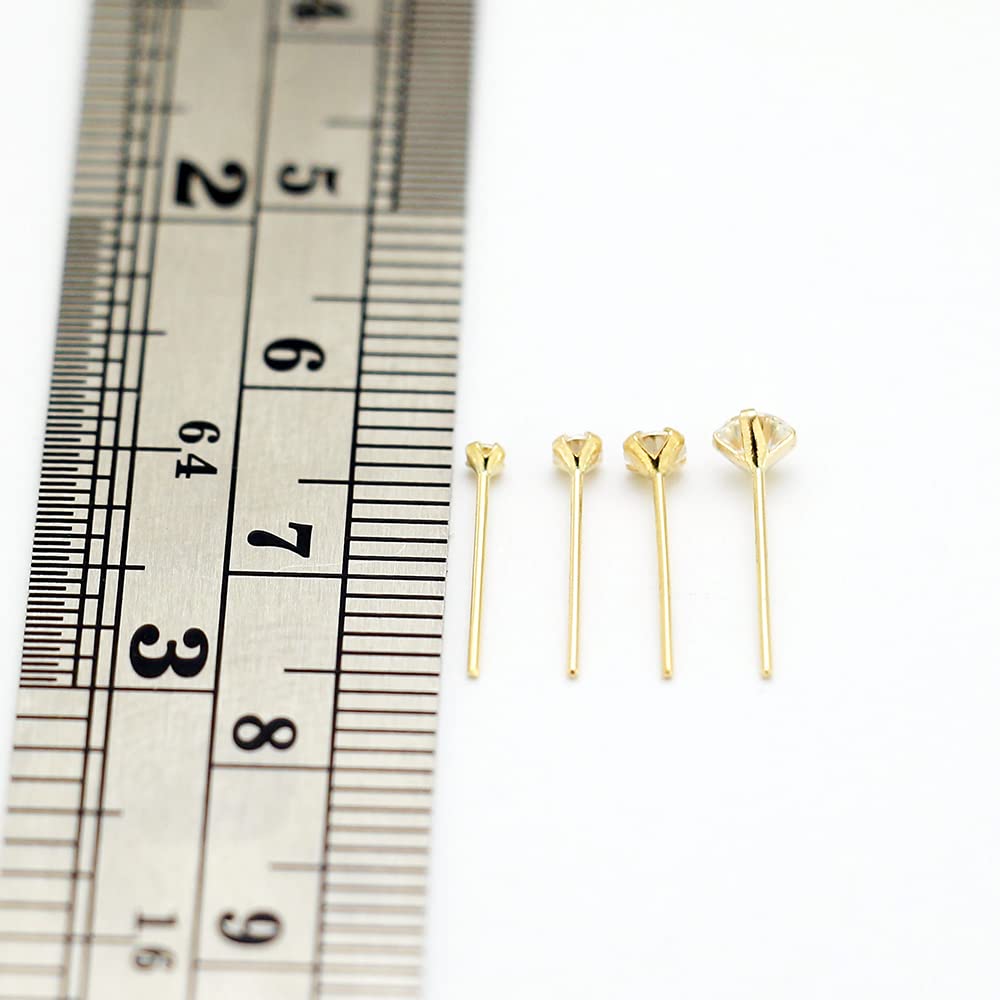9K Solid Yellow Gold Claw Nose Stud with Clear Round CZ Stone - 22 Gauge Straight Piercing Jewelry for Women | Hypoallergenic, Comfort Fit for Daily Wear & Special Occasions