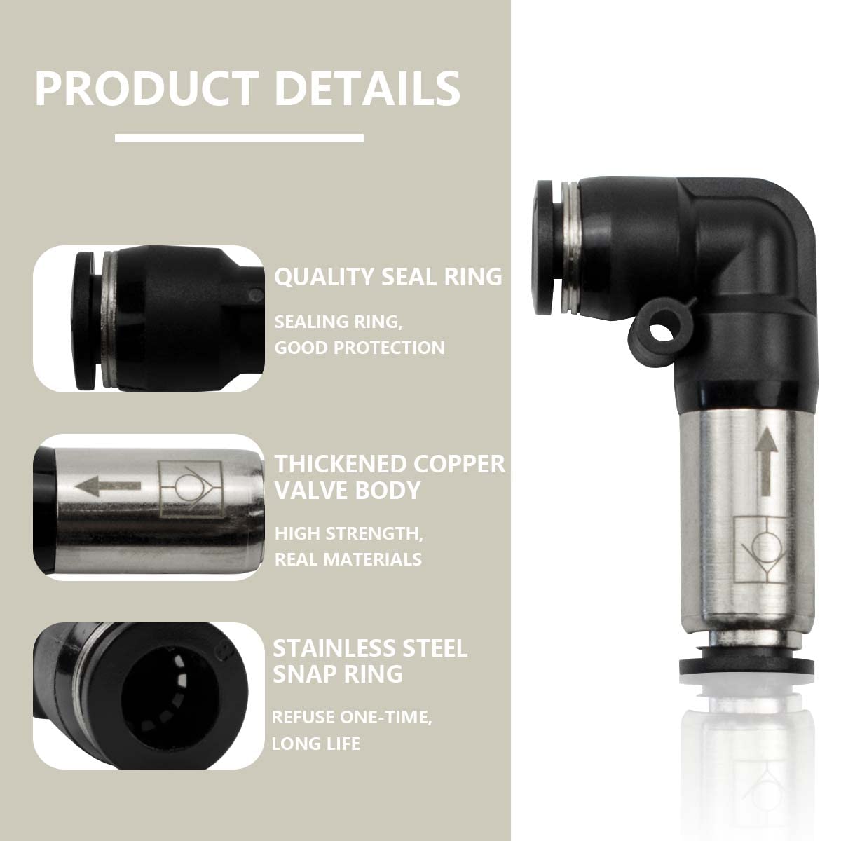 3 Pack 4mm Elbow One Way Flow Pneumatic Check Valve - Push to Connect Air Tube Fitting for Air Compressor, HVAC Systems & Pneumatic Tools (Industrial & DIY Use)