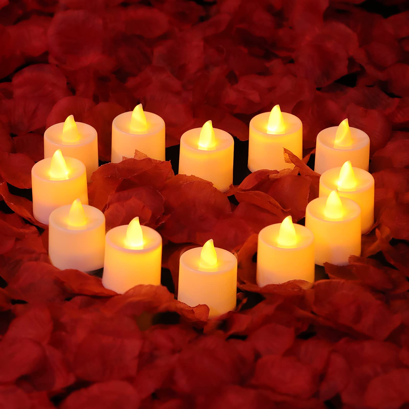 12 Pack Flameless LED Tea Light Candles - Battery Operated Flickering Fake Candles for Wedding, Christmas, Halloween Decorations - Long Lasting Yellow LED Candles for Home, Party, and Festival Celebrations