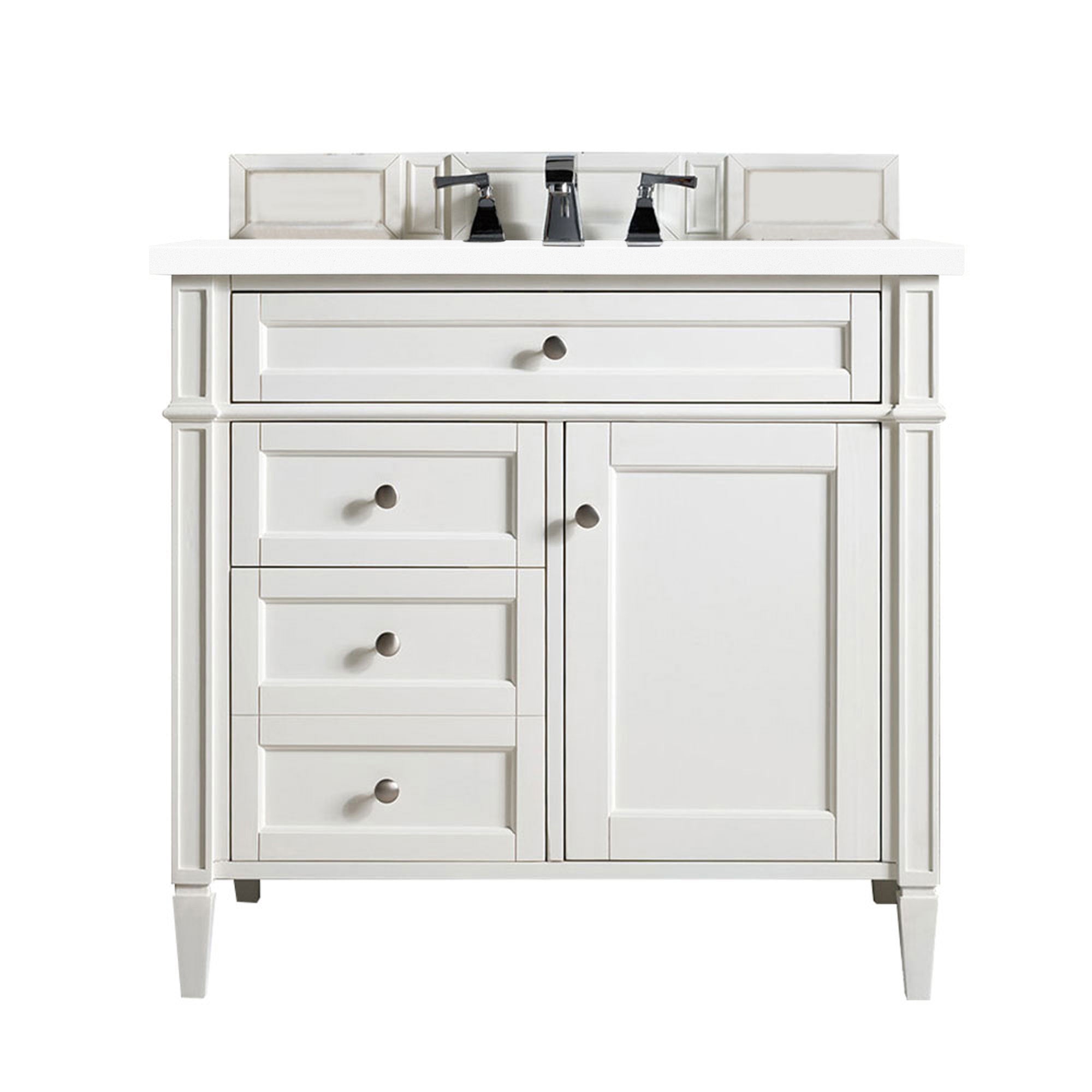Brittany 36-Inch Bright White Bathroom Vanity with 3CM White Zeus Quartz Countertop - Perfect for Modern Master Bathrooms & Powder Rooms