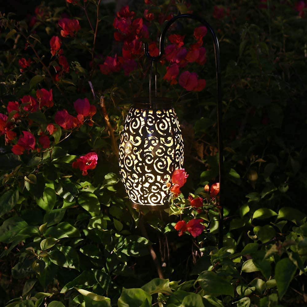 ESGarden Solar Powered Outdoor Hanging Lantern - Waterproof Bronze Metal Garden Light for Patio, Yard, Pathway - Perfect Gardening Gift & Mother's Day Present (1 Piece) - Ideal for Evening BBQs, Romantic Backyard Ambiance & Pathway Illumination