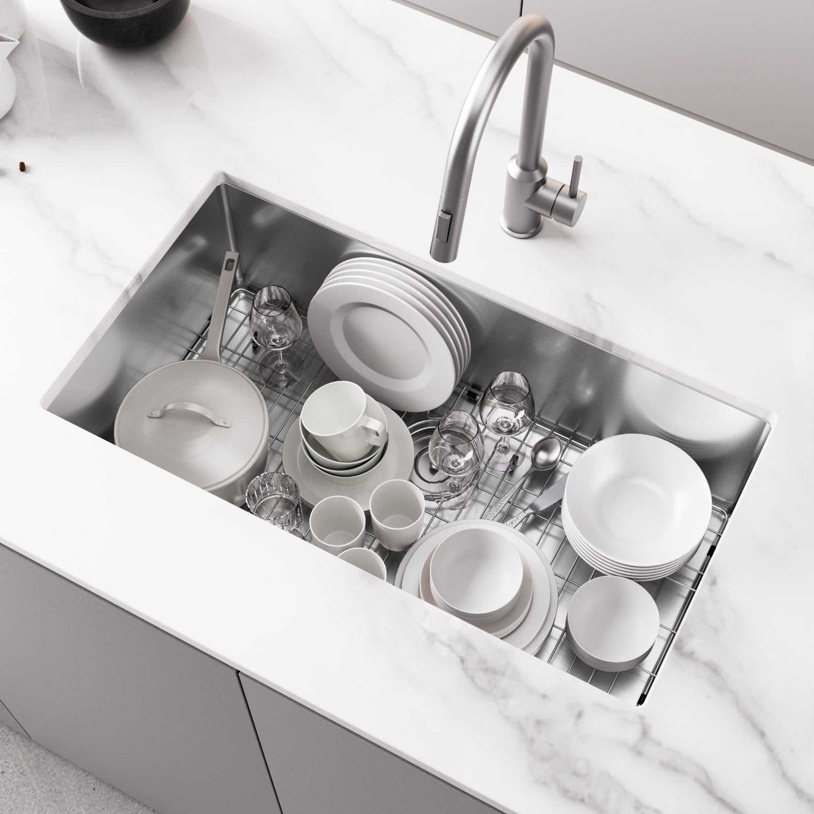 32x18 Undermount Kitchen Sink - WATERLACE Premium 16 Gauge 304 Stainless Steel Handmade Modern Sink with Bottom Grid & Drain Assembly - Perfect for Farmhouse, RV, and Residential Kitchen Renovations