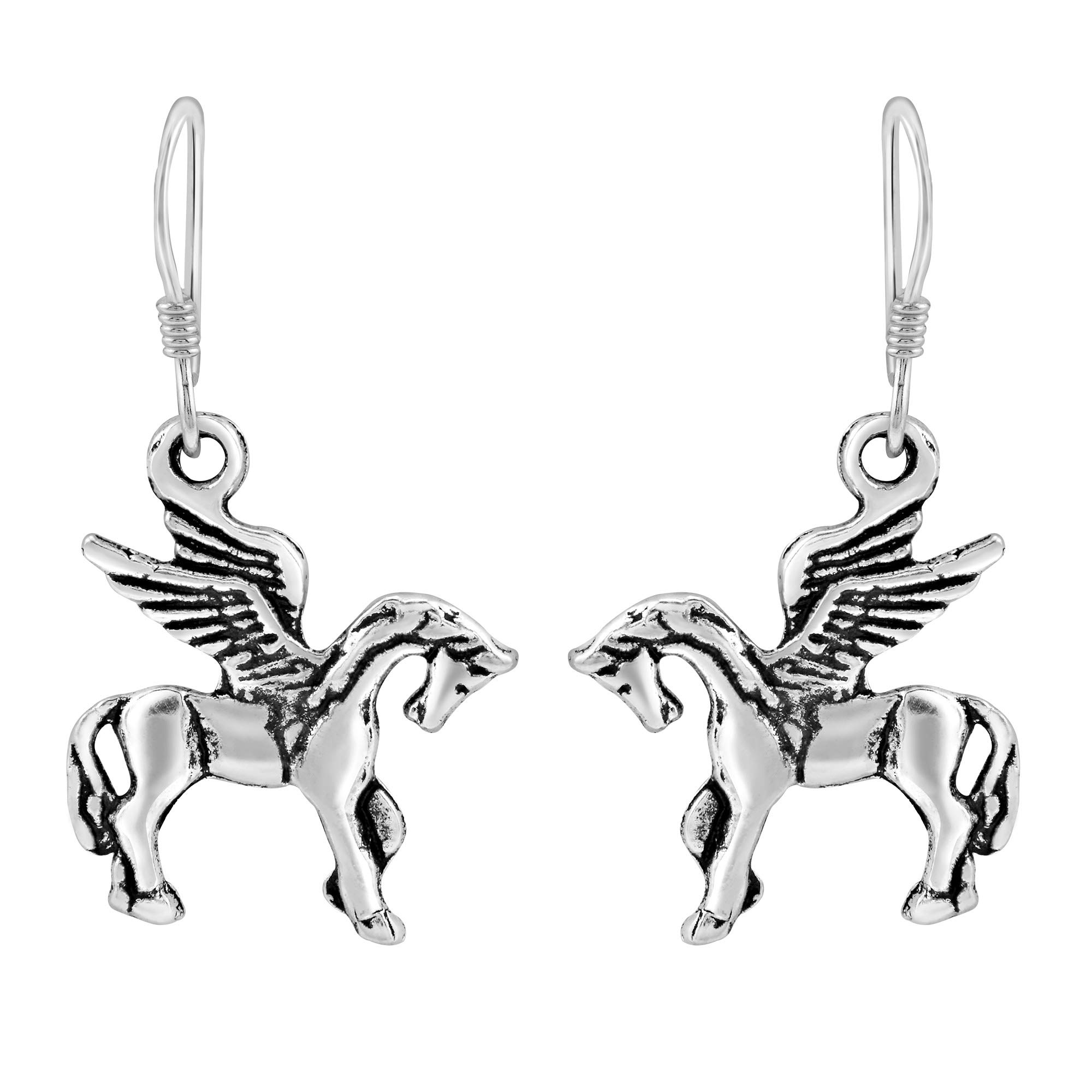 AeraVida Mythical Winged Horse Pegasus .925 Sterling Silver Dangle Earrings for Women | Elegant Winged Horse Jewelry Gift | Perfect for Parties, Weddings & Everyday Wear
