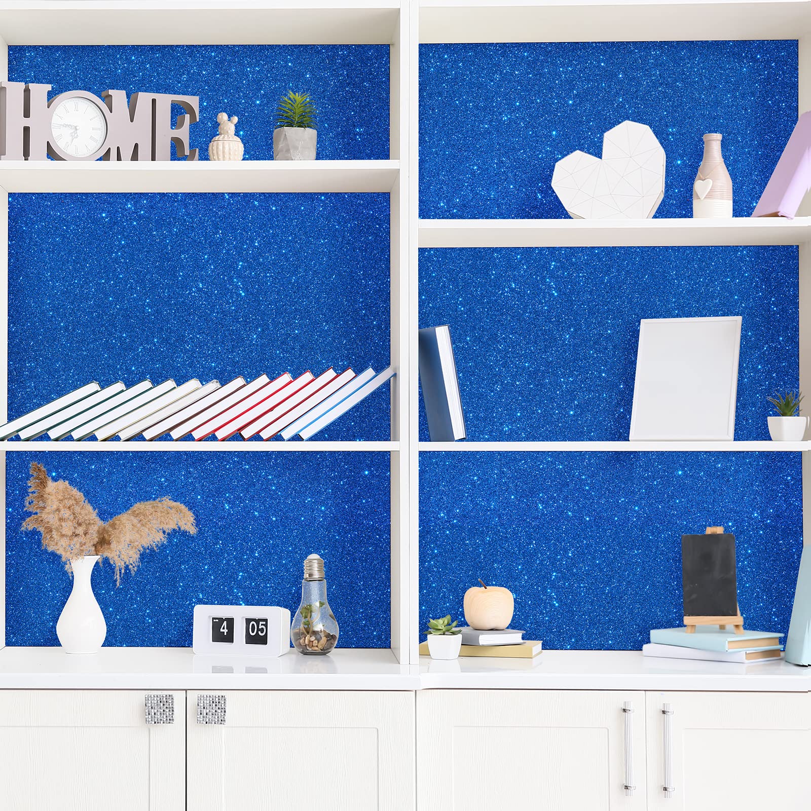 VEELIKE Blue Glitter Peel and Stick Wallpaper - 15.7''x354'' Self-Adhesive Removable Contact Paper for Bedroom Walls, Cabinets, Dressers & Tables - Sparkly Blue Glitter Fabric Roll for Home Decor, DIY Projects & Room Makeovers