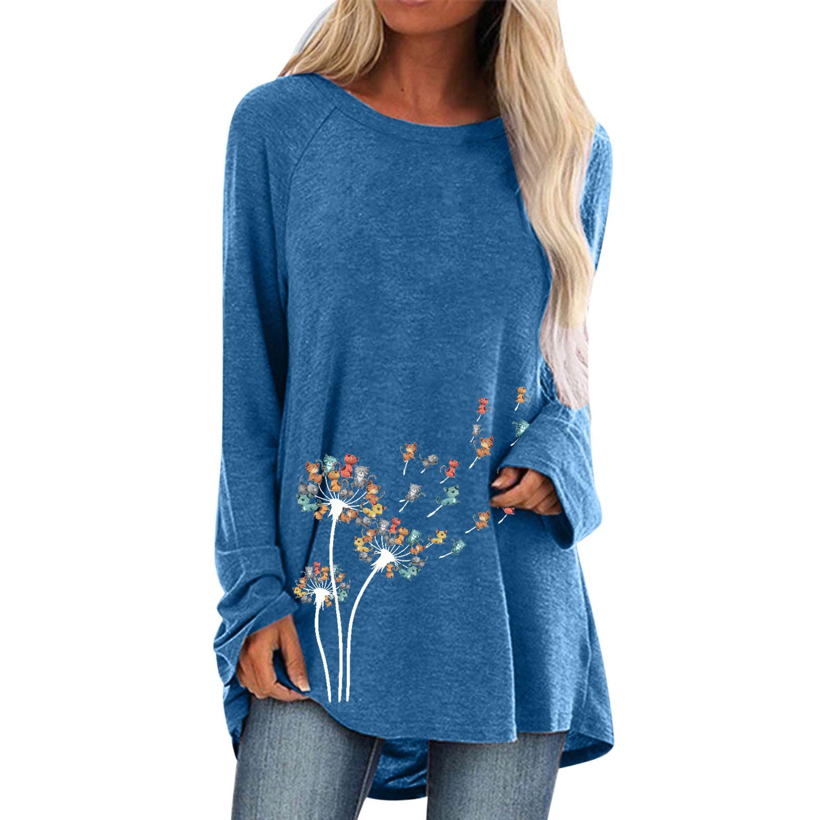 Fankle Women's Plus Size Short Sleeve Flowy Tunic Top with Dandelion Print - Comfortable Blouse to Wear with Leggings for Casual Outings, Work & Weekend Wear