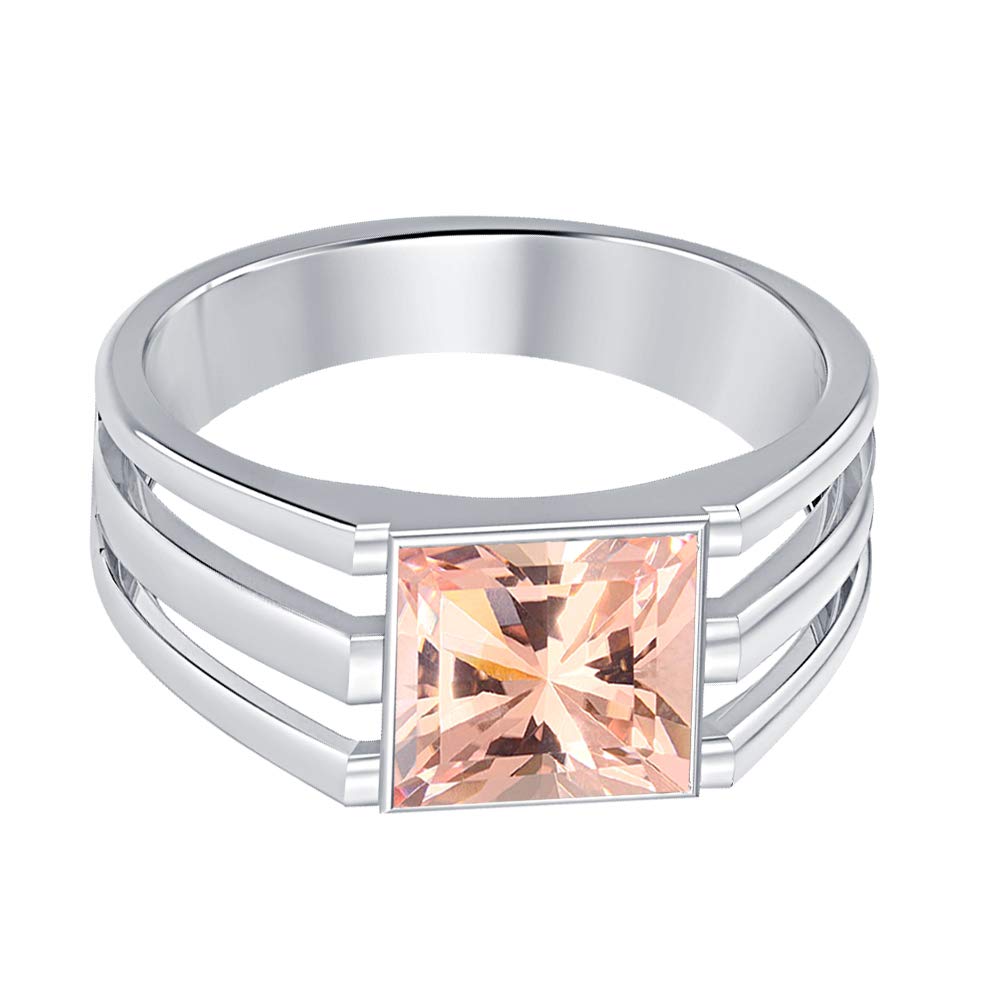 14K White Gold Plated Solitaire Princess Cut Morganite Men's Wedding Band & Engagement Ring - Perfect for Proposals, Anniversaries & Special Occasions