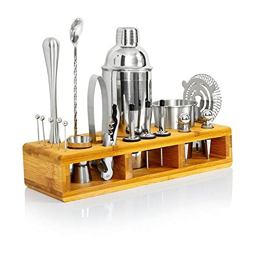 24-Piece Stainless Steel Bartender Kit with Stand - Professional Cocktail Shaker Set, Bar Accessories & Home Bar Essentials for Mixing Drinks - Perfect for Home Bars, Parties & Professional Bartending
