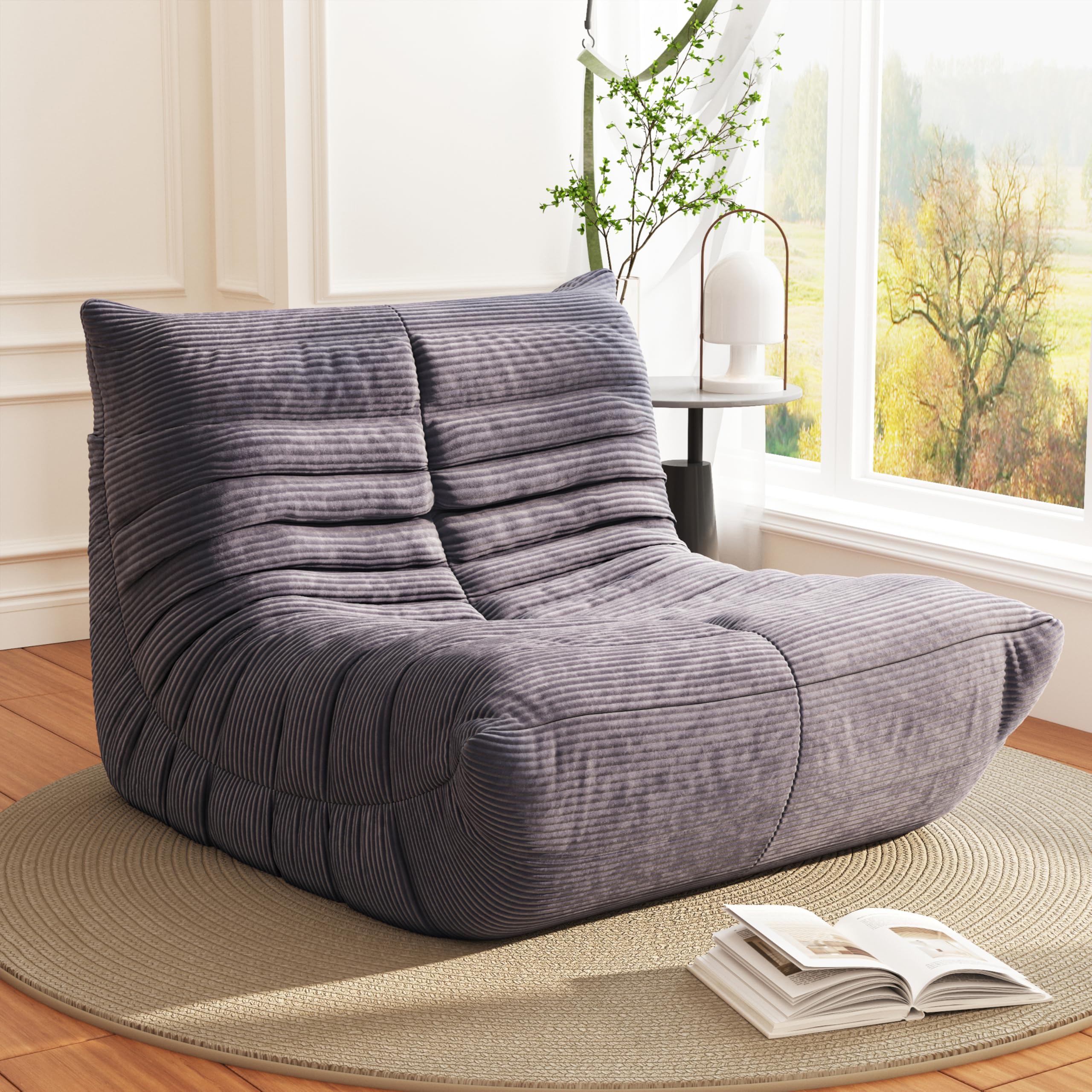 Ergonomic Memory Foam Bean Bag Chair - Grey Lazy Floor Sofa for Adults & Kids, Fireside Lounge Chair for Living Room, Bedroom, Office - Perfect for Relaxing, Gaming & Movie Nights