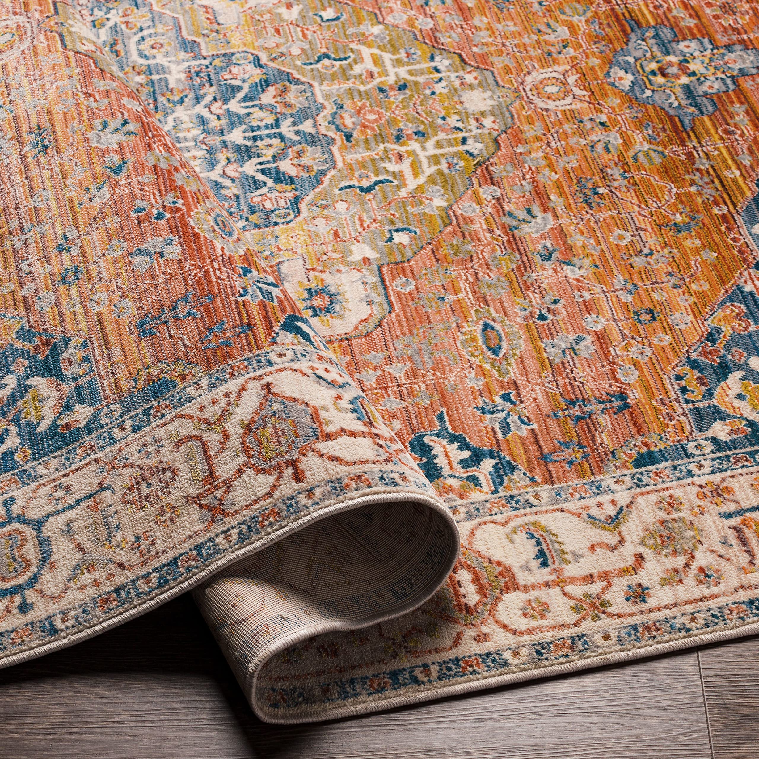 Mark&Day Leavenworth Traditional Saffron Area Rug 9x13 - Orange Blue Cream Handmade Carpet for Living Room, Bedroom, Kitchen - Soft & Durable 8'10