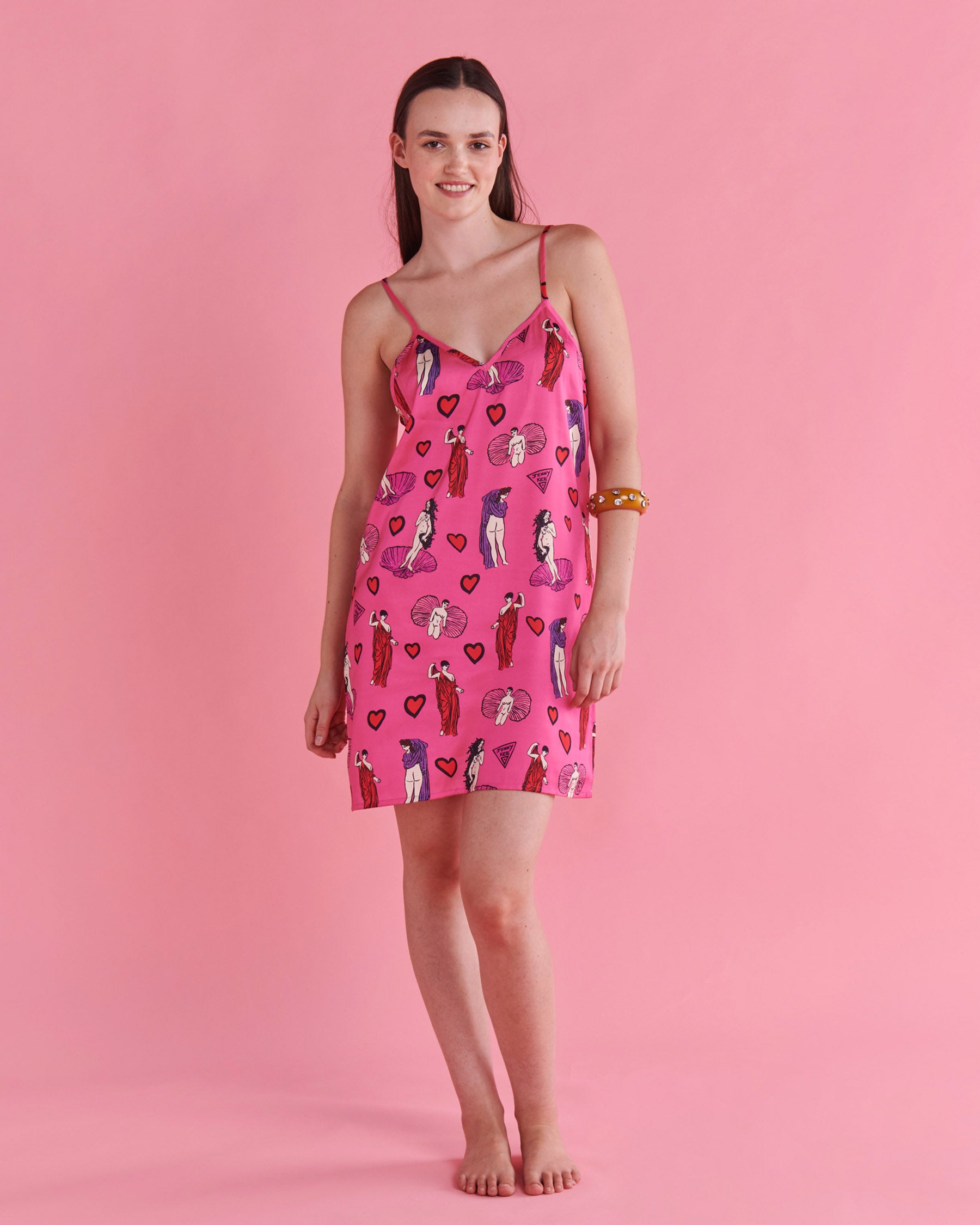 Kip&Co x Jenny Kee Pretty In Pink Eco-Friendly Satin Cami Nightie - Women's Sleepwear for Comfort & Style - Perfect for Lounge, Sleep & Romantic Nights