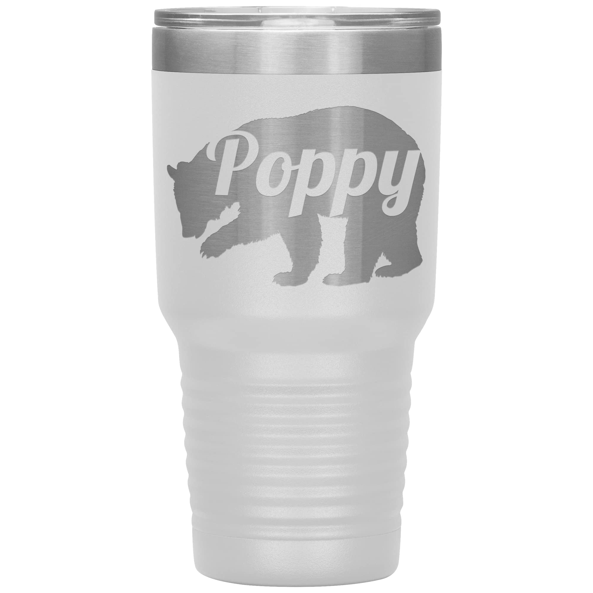 **30oz Insulated Stainless Steel Poppy Bear Tumbler Cup - Personalized Engraved White Travel Mug - Perfect for Coffee, Tea & Cold Drinks at Home, Office or Gym**