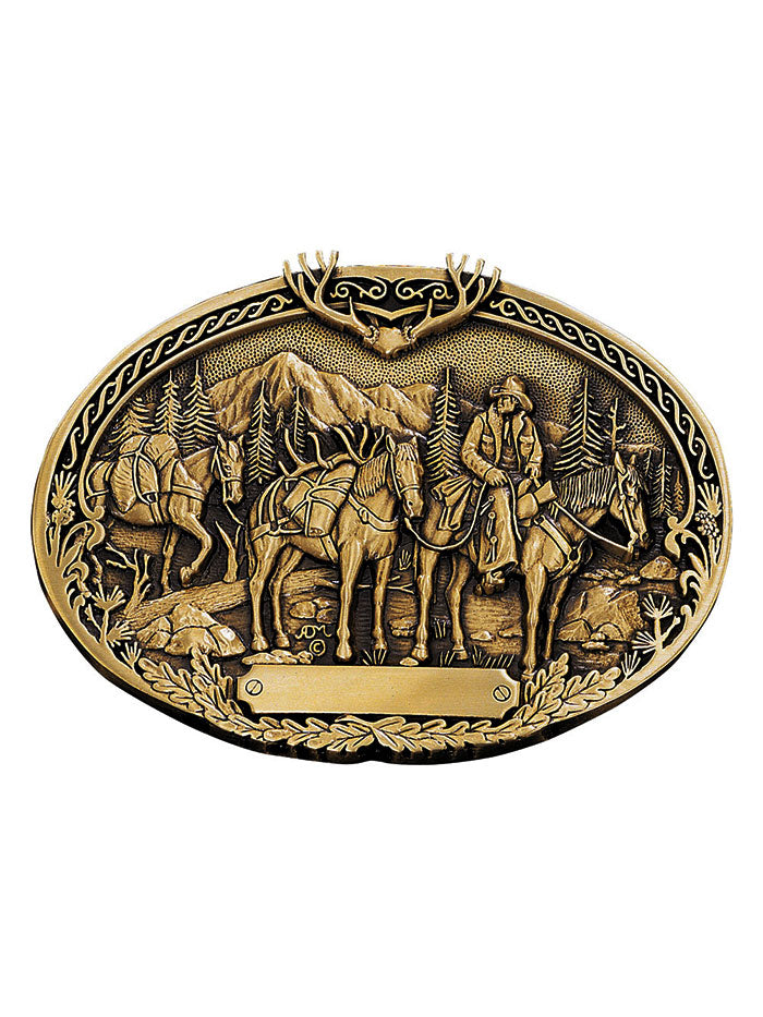 Montana Silversmiths 60789C Western Pack Horses and Rider Brass Belt Buckle - Heritage Attitude Design for Cowboy & Rodeo Style - Perfect for Western Fashion, Horse Riding & Country Events