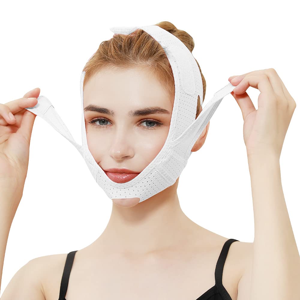V Line Face Slimming Strap - Double Chin Reducer & Anti-Aging Chin Mask for Sagging Skin - Reusable, Breathable Facial Lifting Strap for Women & Men - Perfect for Home Use, Yoga, and Skincare Routine