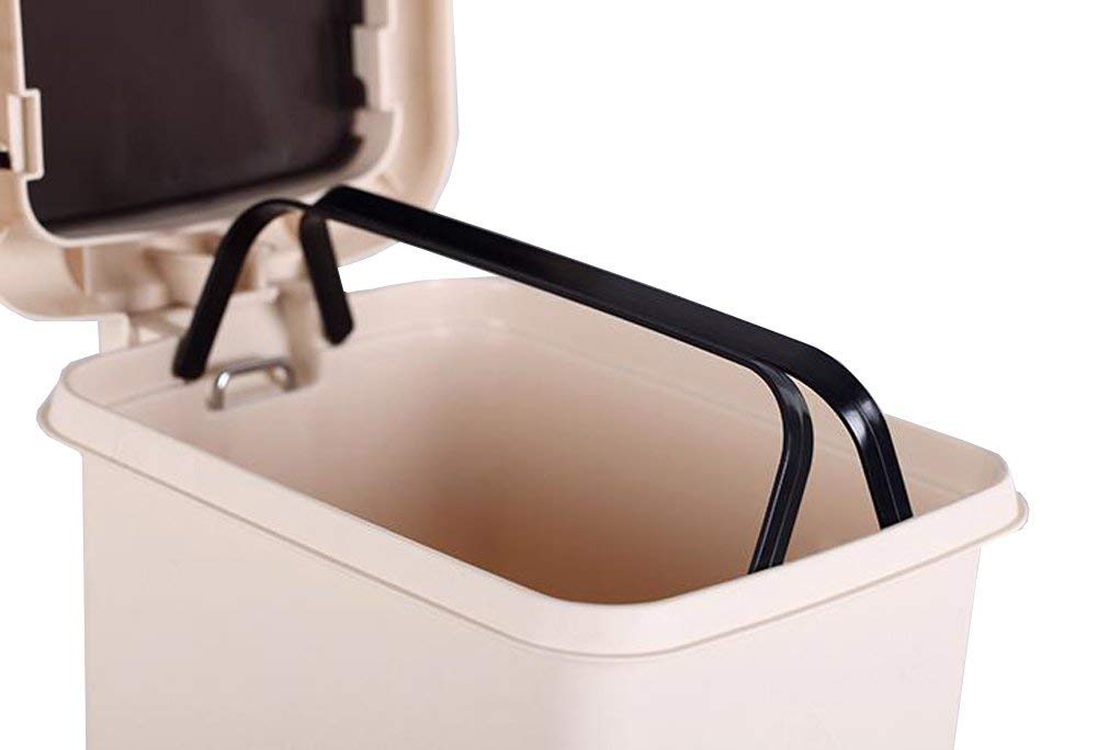 Hflove 13 Gallon Kitchen Trash Can with Lid - Step Pedal Garbage Bin for Home, Office, Bathroom - Durable Plastic Wastebasket in Beige - Perfect for Recycling, Composting & Household Waste Disposal