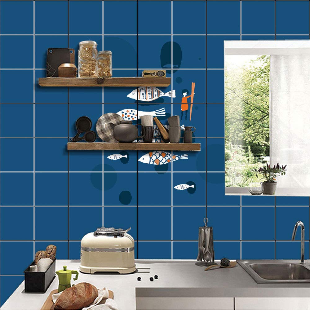 Hand-Painted Koi Fish Tile Stickers - 3D Retro Waterproof Floor & Wall Decals - DIY Non-Slip Vinyl Stickers (100cm x 20cm, 5-Pack) for Bathroom, Kitchen Backsplash, Pool Deck & Home Decor