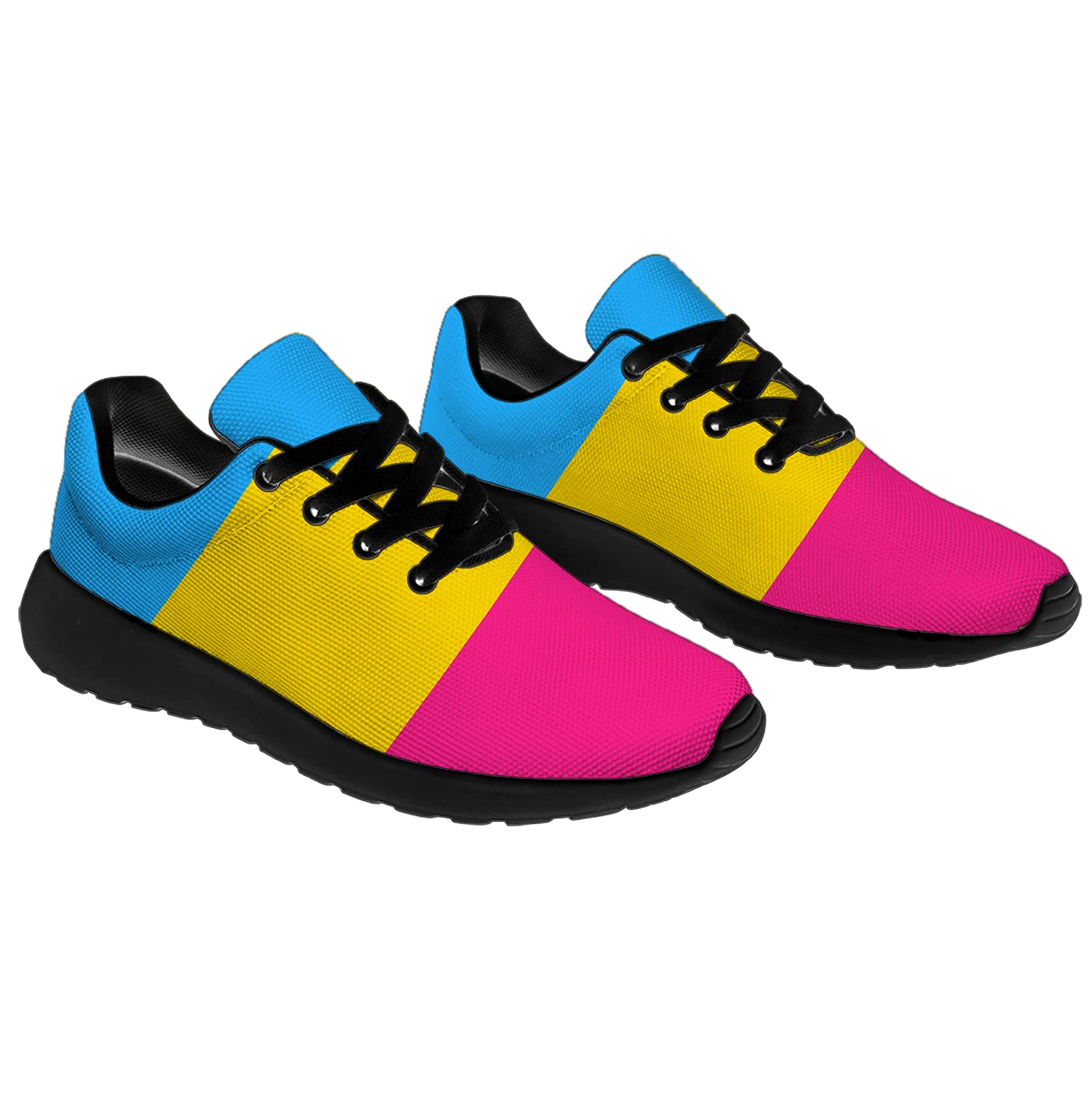 Unisex Pansexual LGBTQ Pride Running Shoes - Comfortable Walking & Tennis Sneakers with LGBTQ Flag Design - Size 12 Men/15 Women in Black - Perfect for Pride Parades, Gym Workouts & Casual Wear