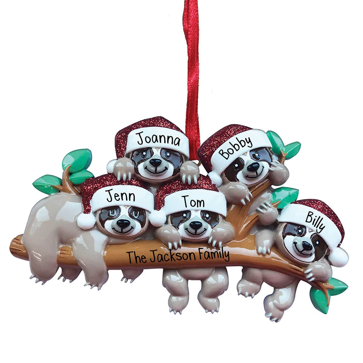 Personalized Sloth Family Christmas Ornament - Set of 5 - Custom Handwritten Holiday Decoration for Slow-Paced Families - Perfect for Tree Decorating & Cozy Home Christmas Celebrations