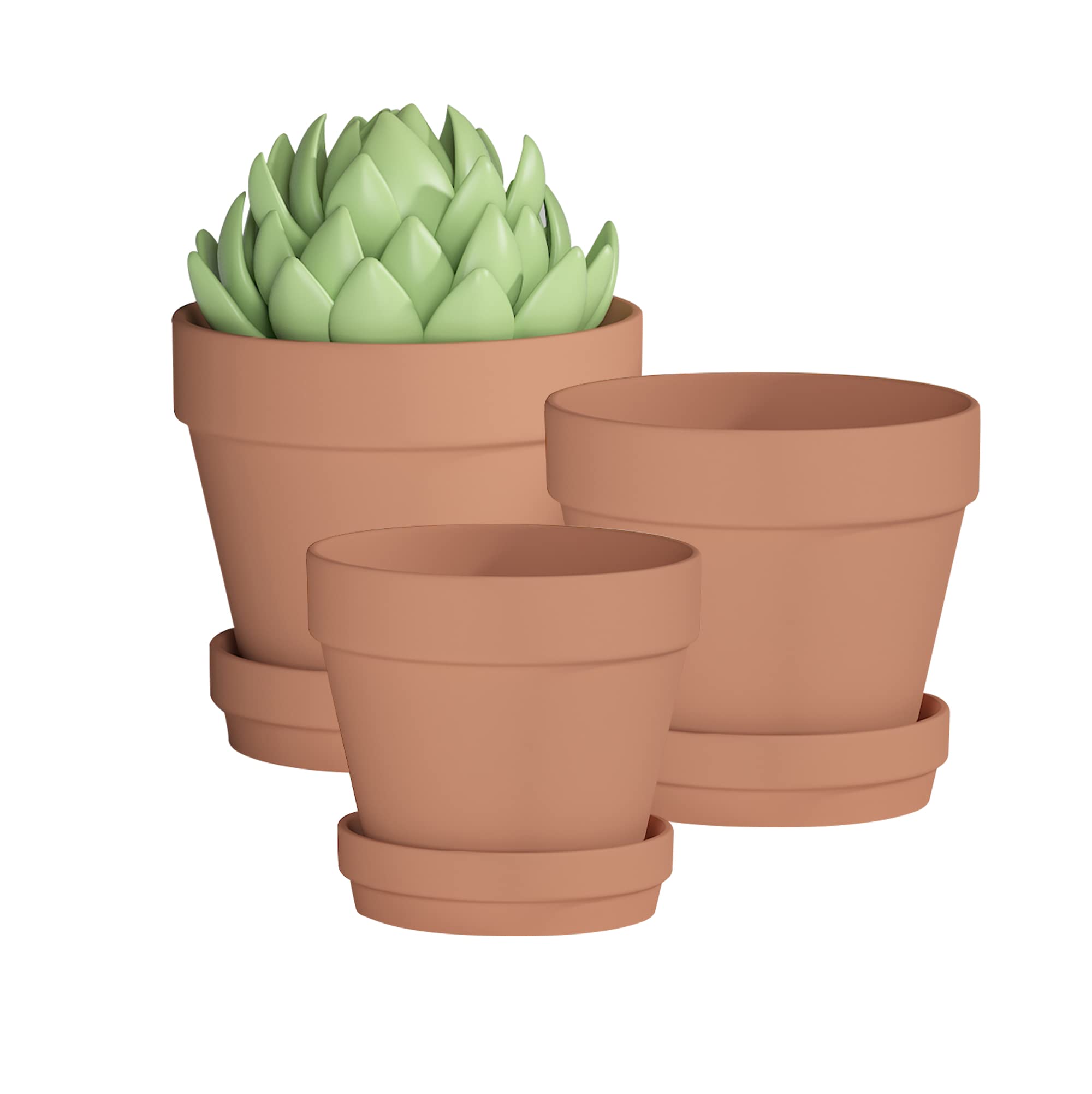 **6/7/8 Inch Terracotta Clay Pots for Succulents & Plants - Drainage Hole & Saucer Included - Indoor & Outdoor Planters for Home, Garden, Office Decor**