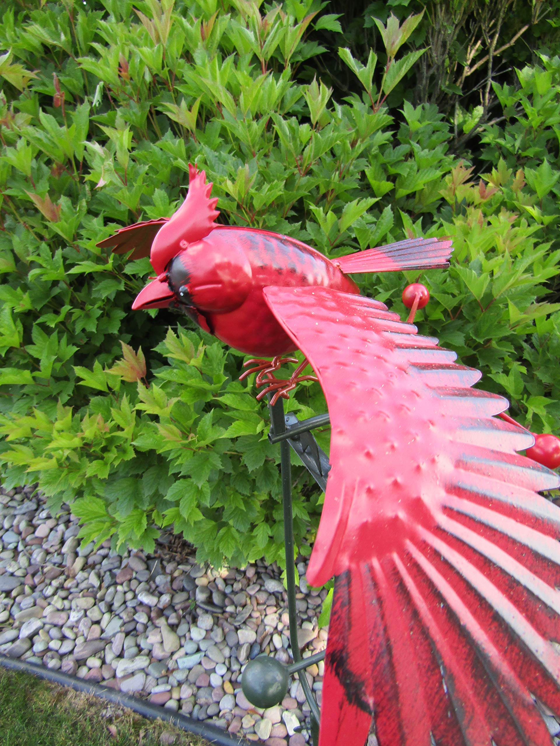 Vibrant Red Cardinal Kinetic Wind Spinner - Metal Garden Art Stake with Whirling Motion, Perfect for Outdoor Decor & Bird Lovers | Yard, Patio, Lawn Ornament
