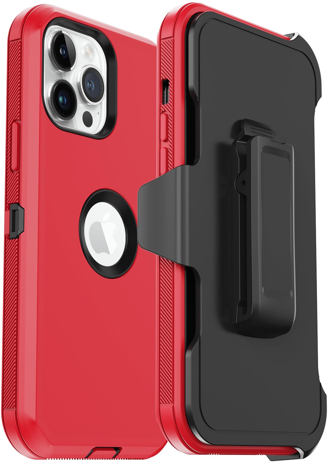 Military Grade Shockproof iPhone 14 Pro Max Case with Built-in Screen Protector - Full Body Rugged Protection Cover with Belt Clip & Kickstand (Red) | Perfect for Outdoor Adventures, Construction Work & Extreme Sports Protection