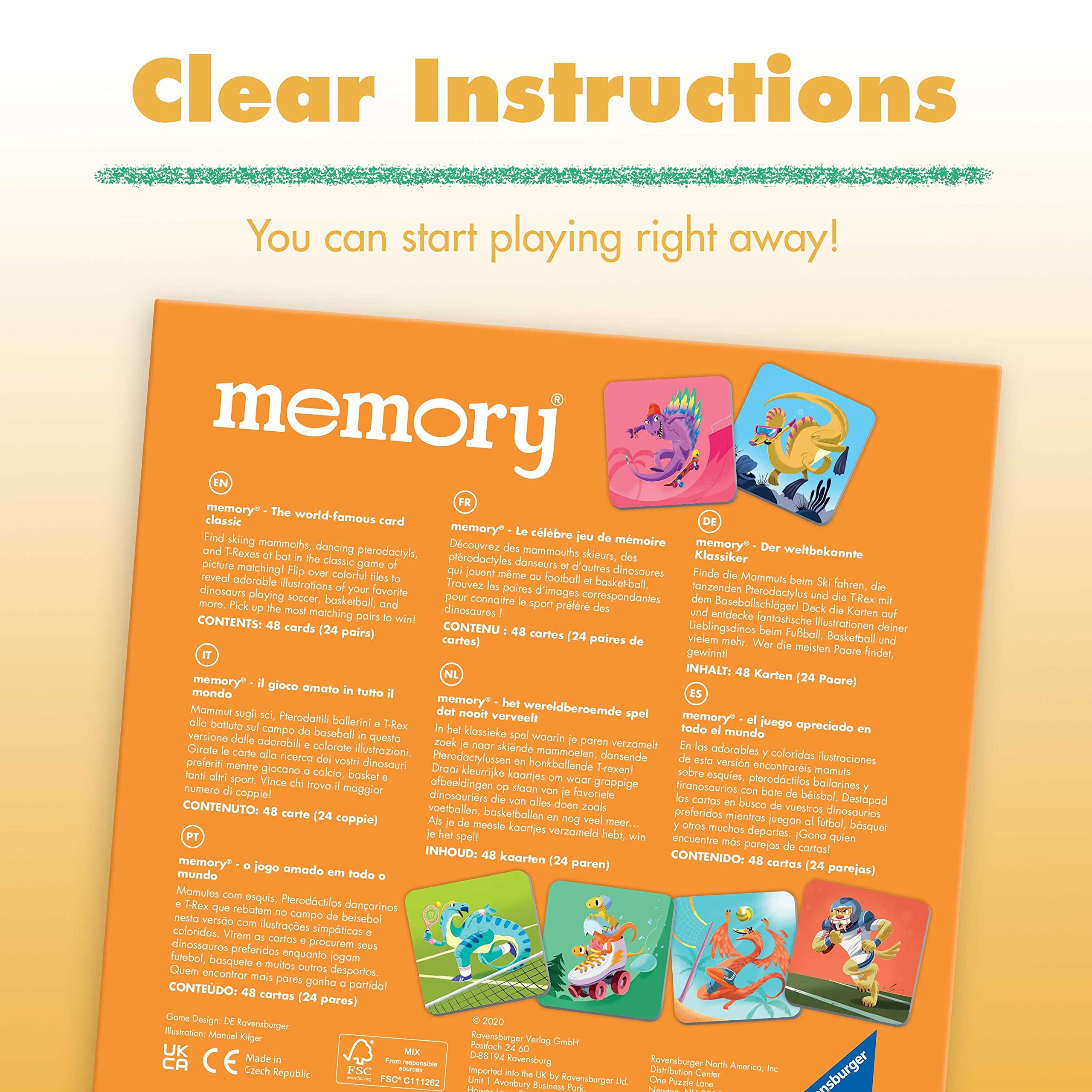 Ravensburger Dinosaur Sports Memory Game for Kids Ages 3-5 – Fun & Fast Dino Matching Game for Preschool Learning & Family Game Night