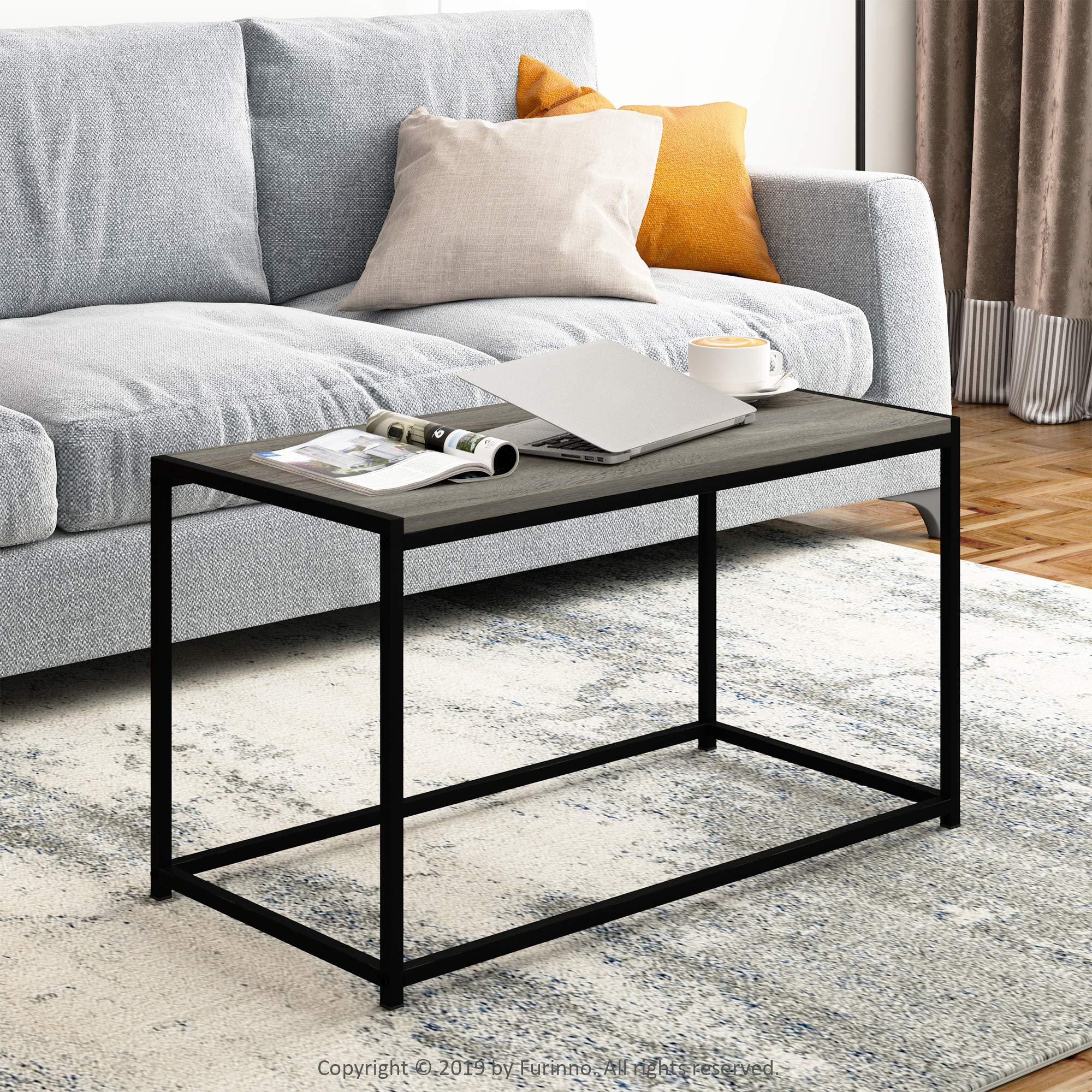 FURINNO Camnus Modern Living Room Coffee Table - French Oak Grey Finish, Stylish & Durable for Home, Office, and Lounge Decor