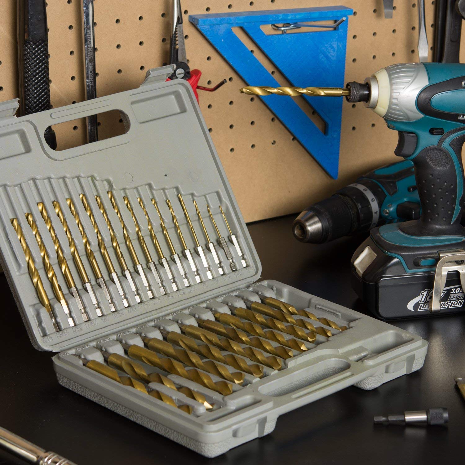 30-Piece Titanium Coated Hex Shank Drill Bit Set (1/16