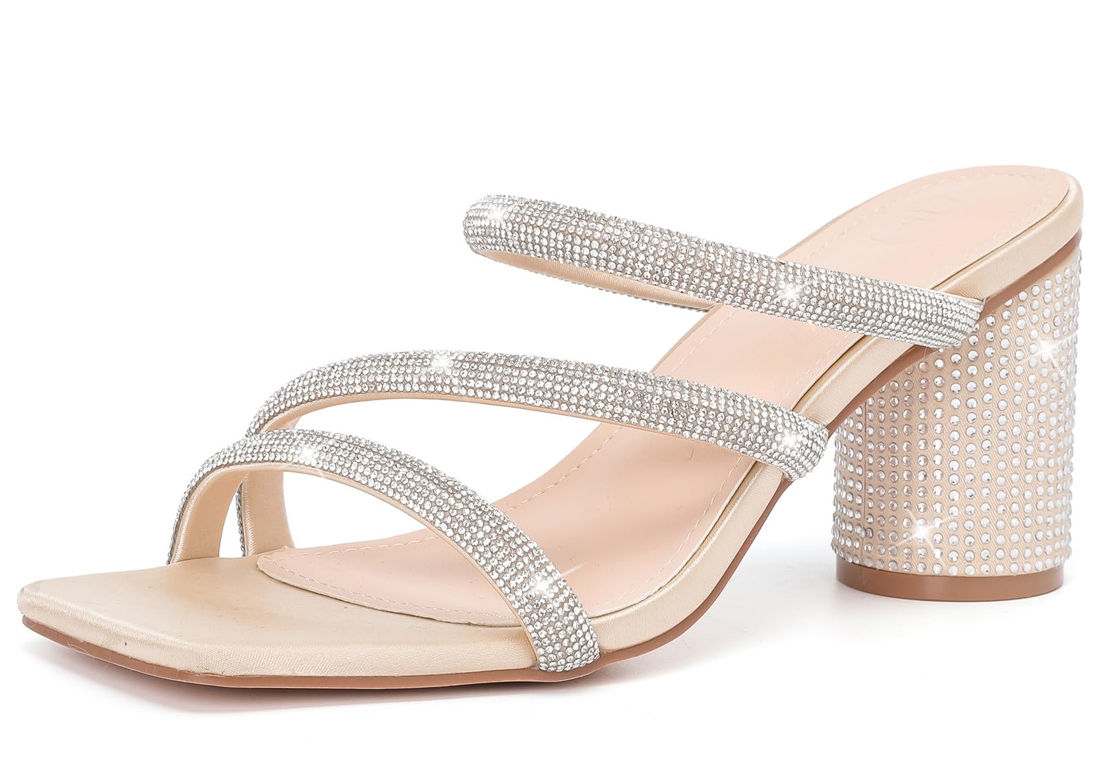 DADAWEN Women's Rhinestone Heeled Sandals - Square Toe Strappy Chunky Block Heels for Wedding, Party & Dress Occasions - Comfortable Pumps for Women - Perfect for Bridal, Prom, Evening Events & Special Occasions