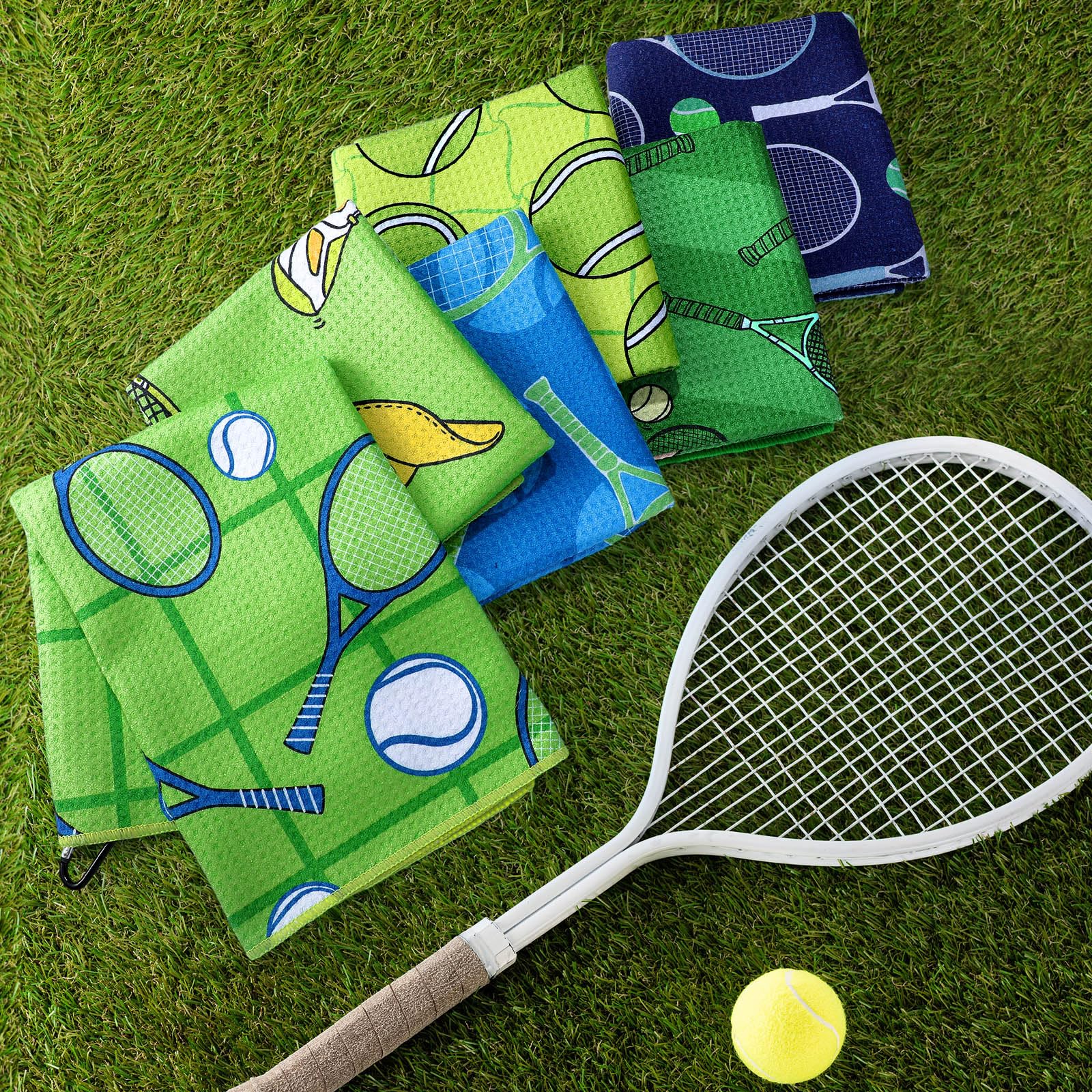 6 Pack Funny Printed Tennis Towels with Clip - 15x17 Inch Soft Microfiber Sweat Towels for Women & Men - Perfect for Tennis Matches, Gym Workouts and Sports Gifts