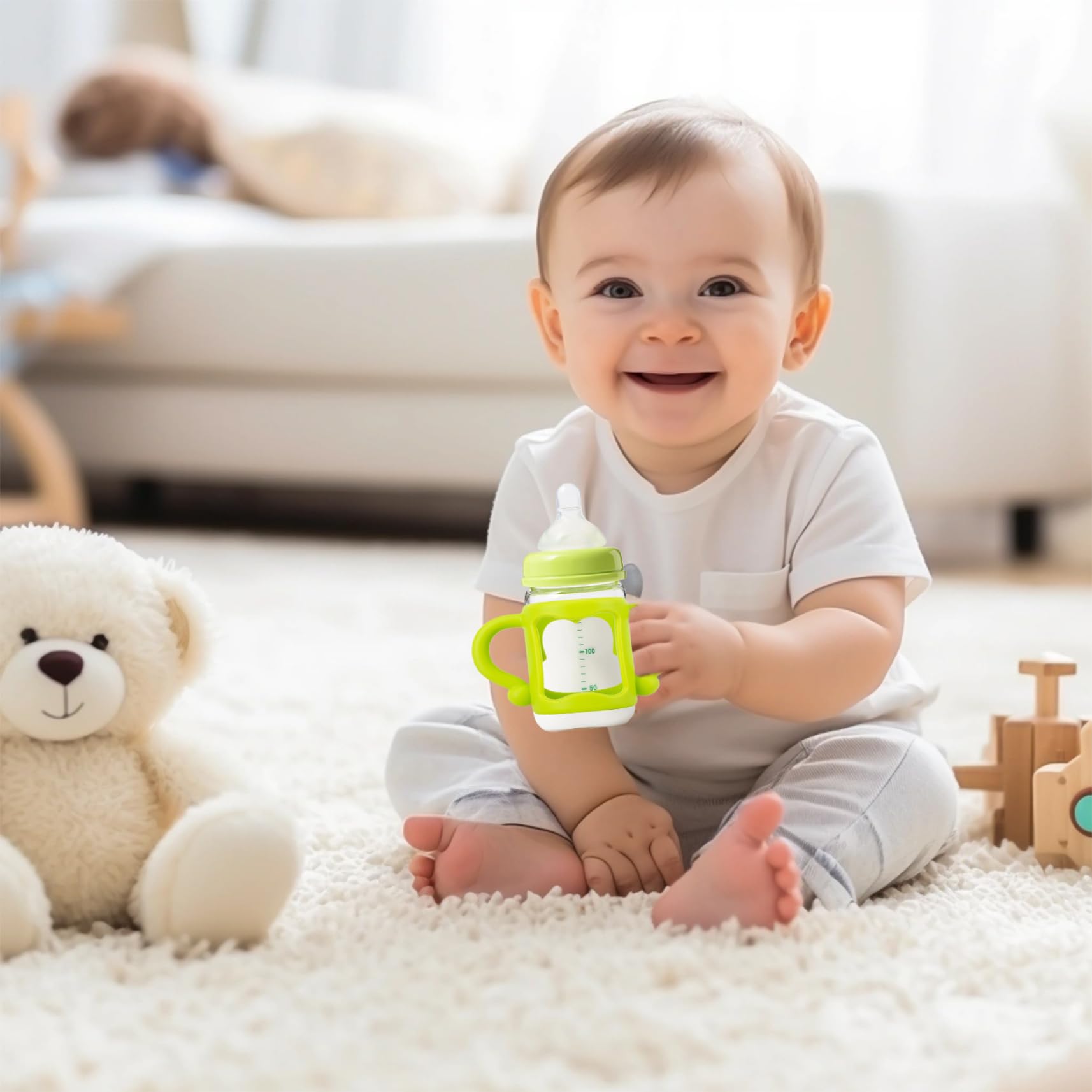 Soft Silicone Baby Bottle Handles (4-Pack) - Easy Grip Infant Bottle Holders for Small Hands | Perfect for Feeding, Travel & Independent Drinking Practice