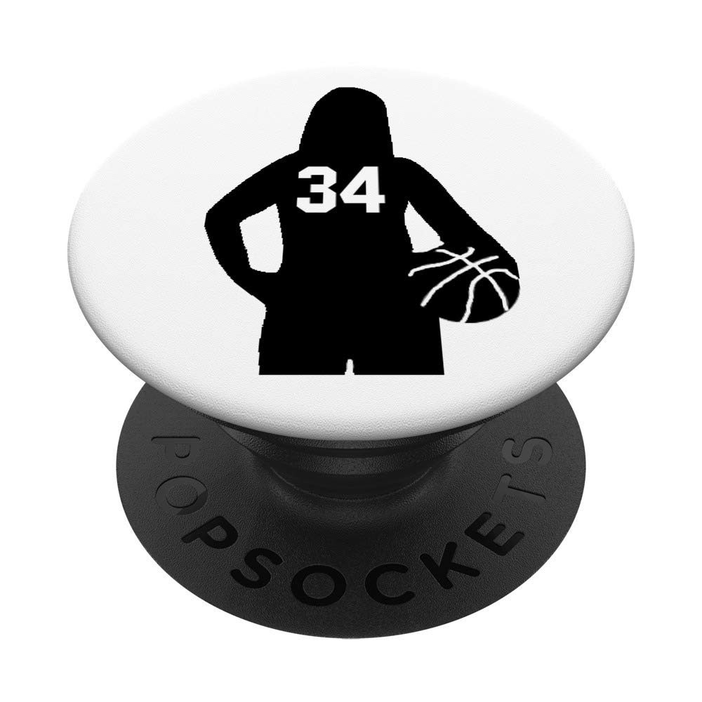 #34 Basketball Gifts for Girls, Women & Kids - White PopSockets Phone Grip & Stand for iPhone, Samsung & Tablets | Perfect for Sports Fans, Game Days & School Use