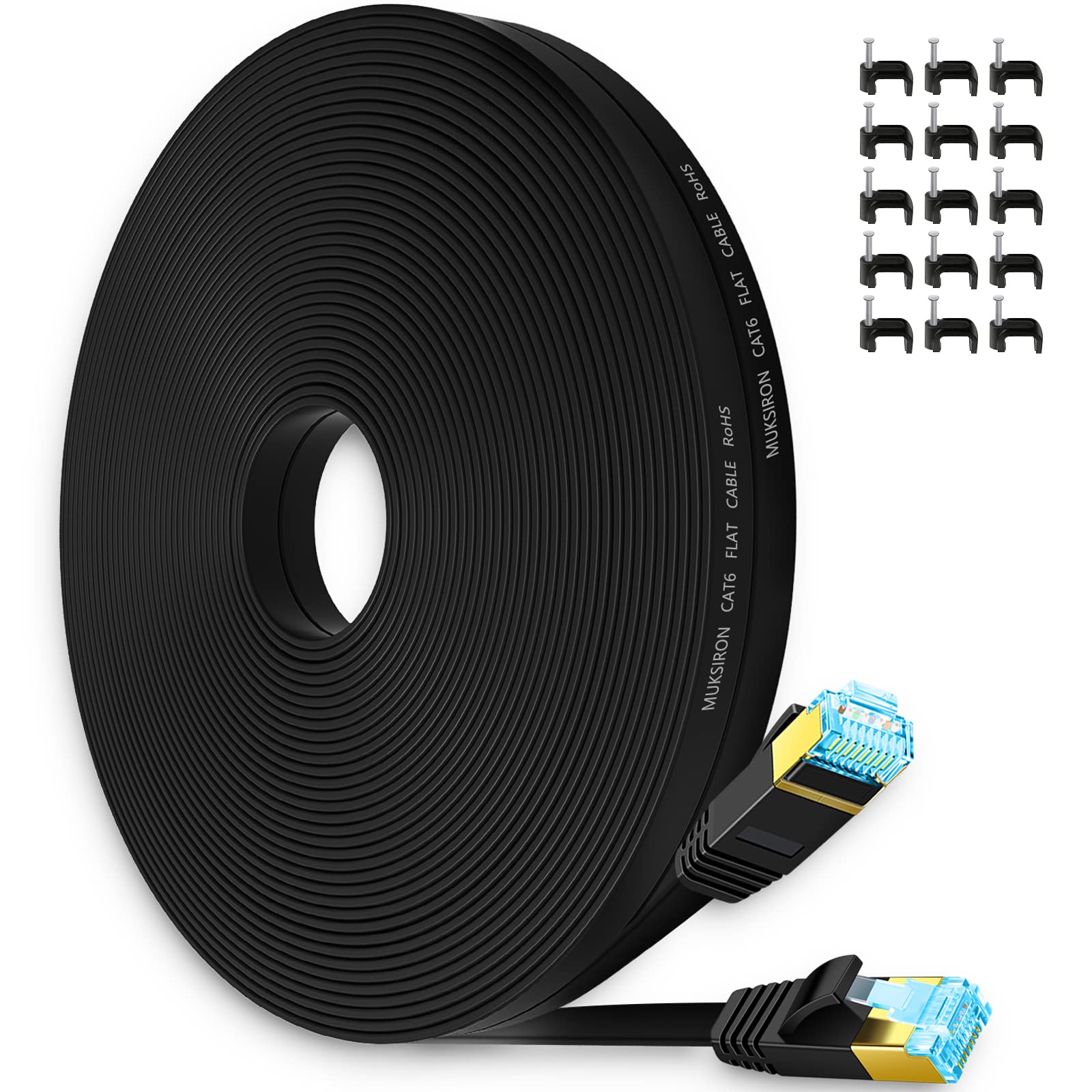 50 ft Cat6 Ethernet Cable - Flat High-Speed Network LAN Patch Cord with Snagless RJ45 Connectors for Modem, Router, Gaming & Streaming | Indoor/Outdoor Use | Black