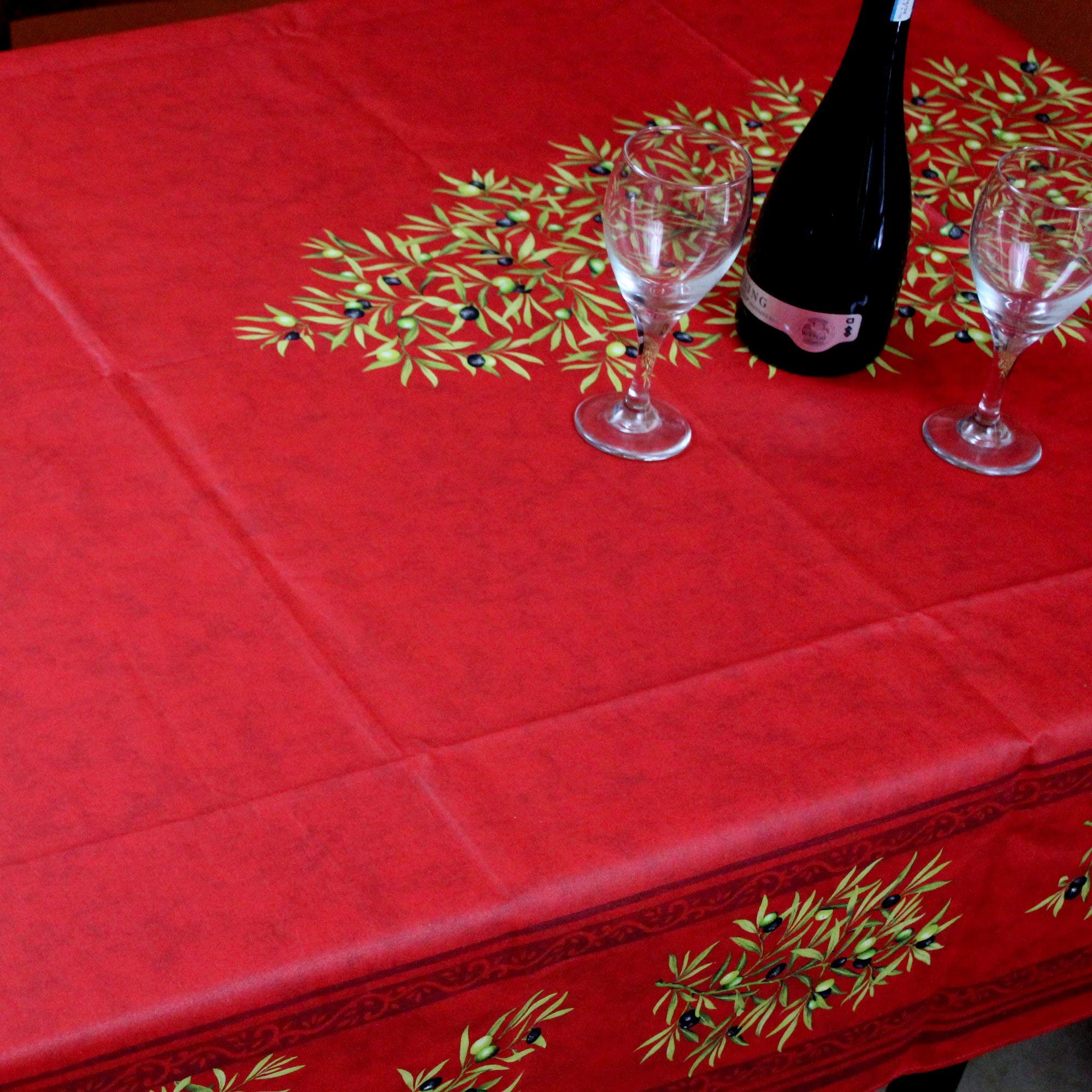 La Cigale Oliviere Wipeable Spill-Resistant Acrylic Coated Tablecloth - Floral Cotton French Provencal Design for Rectangle Tables (60 x 98 Inches) | Indoor & Outdoor Use | Red de Provence Pattern | Perfect for Dining Rooms, Patios, and Picnics